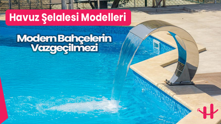 modern havuz şelalesi ile aydınlatılmış gece bahçesi görünümü
