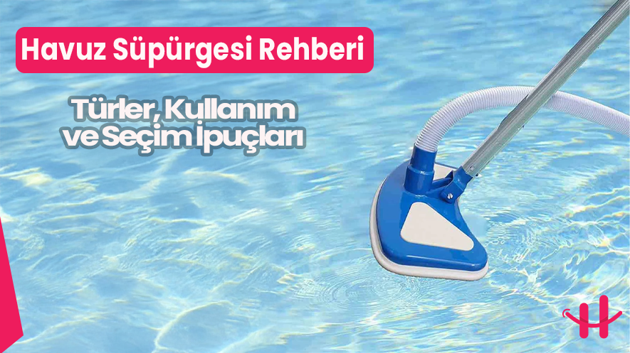 Havuz süpürgesi ile temizlenen berrak havuz