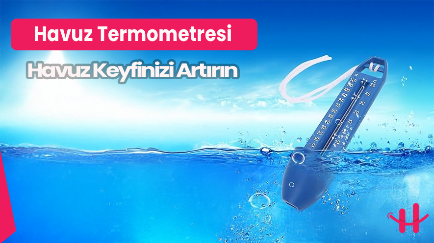 Havuz termometresi ile suyun sıcaklığını ölçen bir kişi