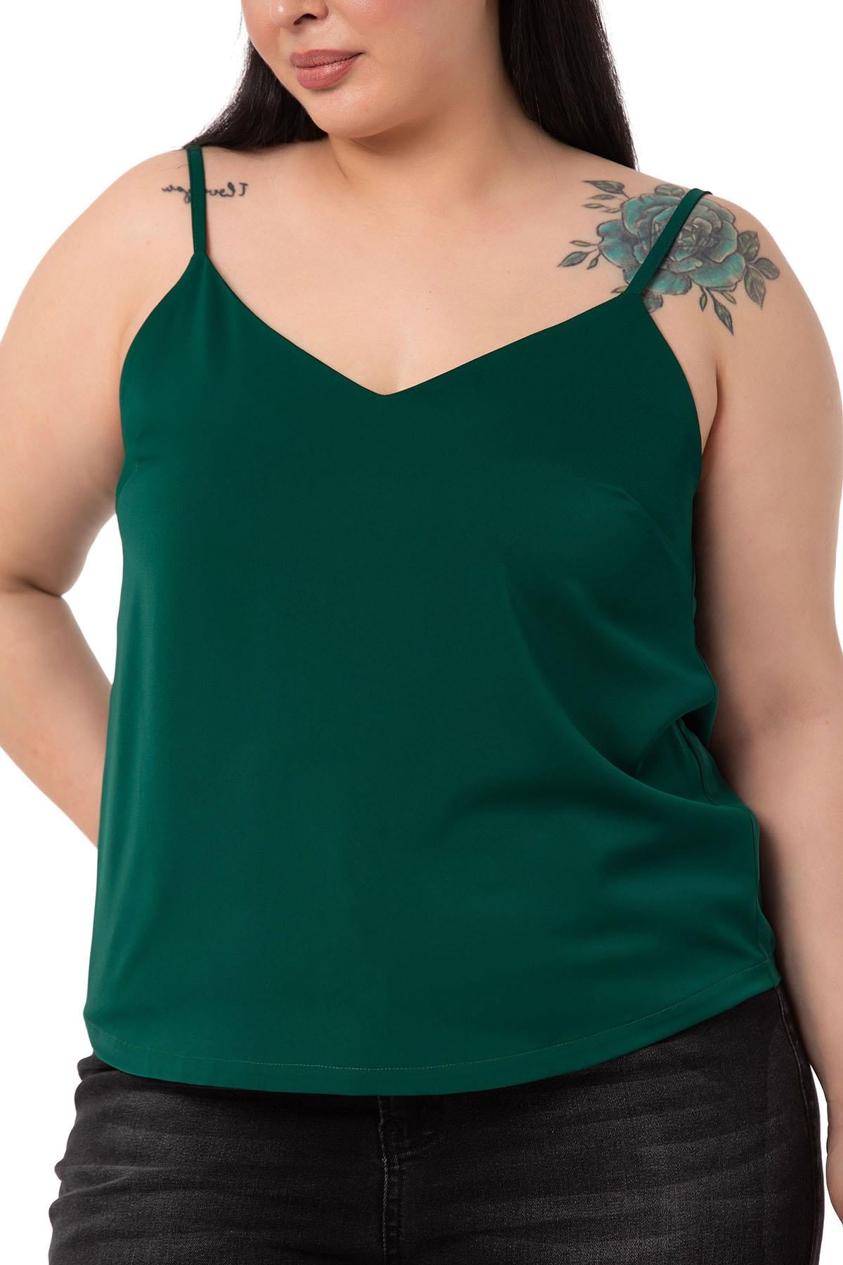 Plus Size Adjustable Thin Strap V Neck Emerald Blouse