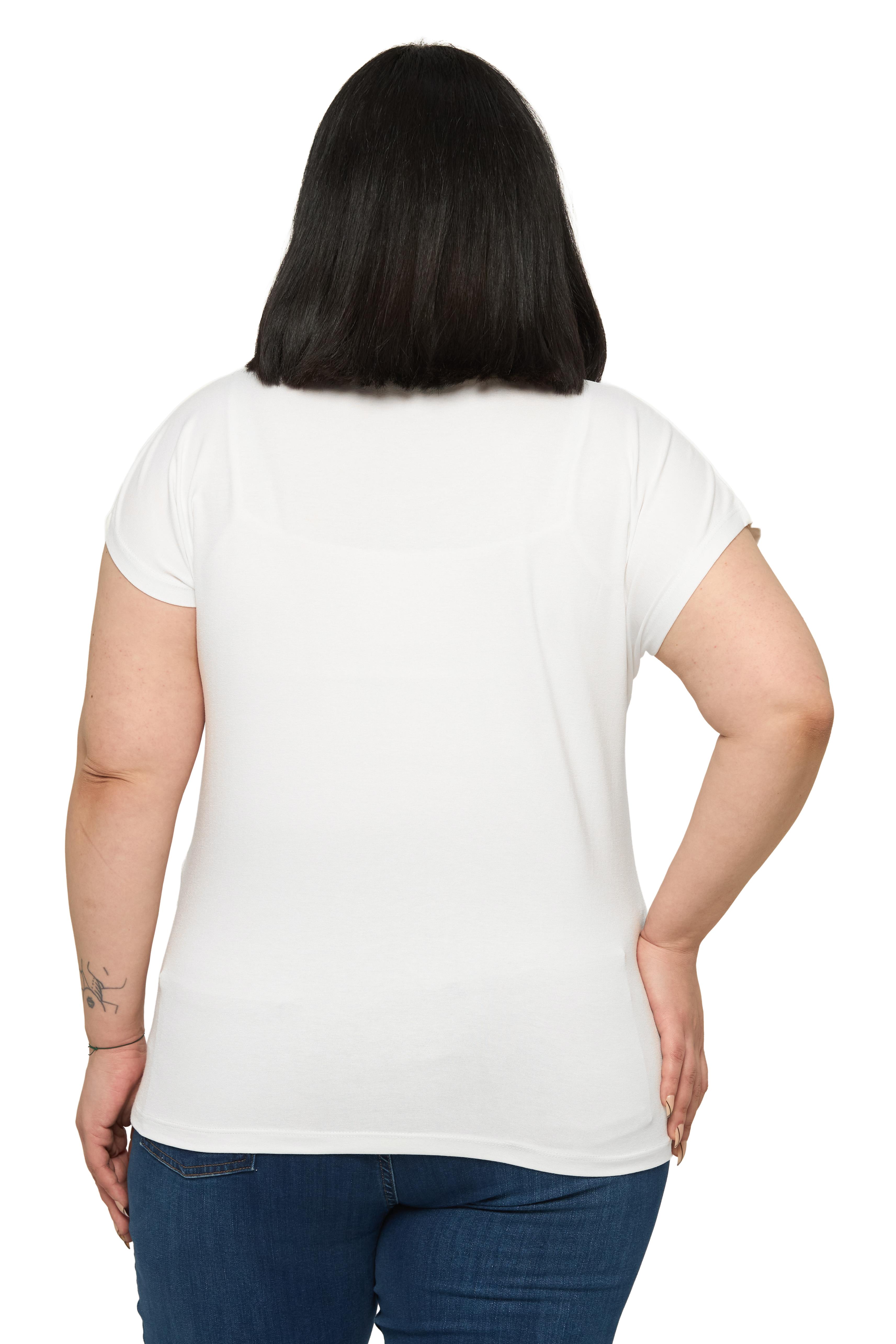 Büyük Beden Düşük Kısa Kollu Omuzda Damla Desenli Ekru Bluz