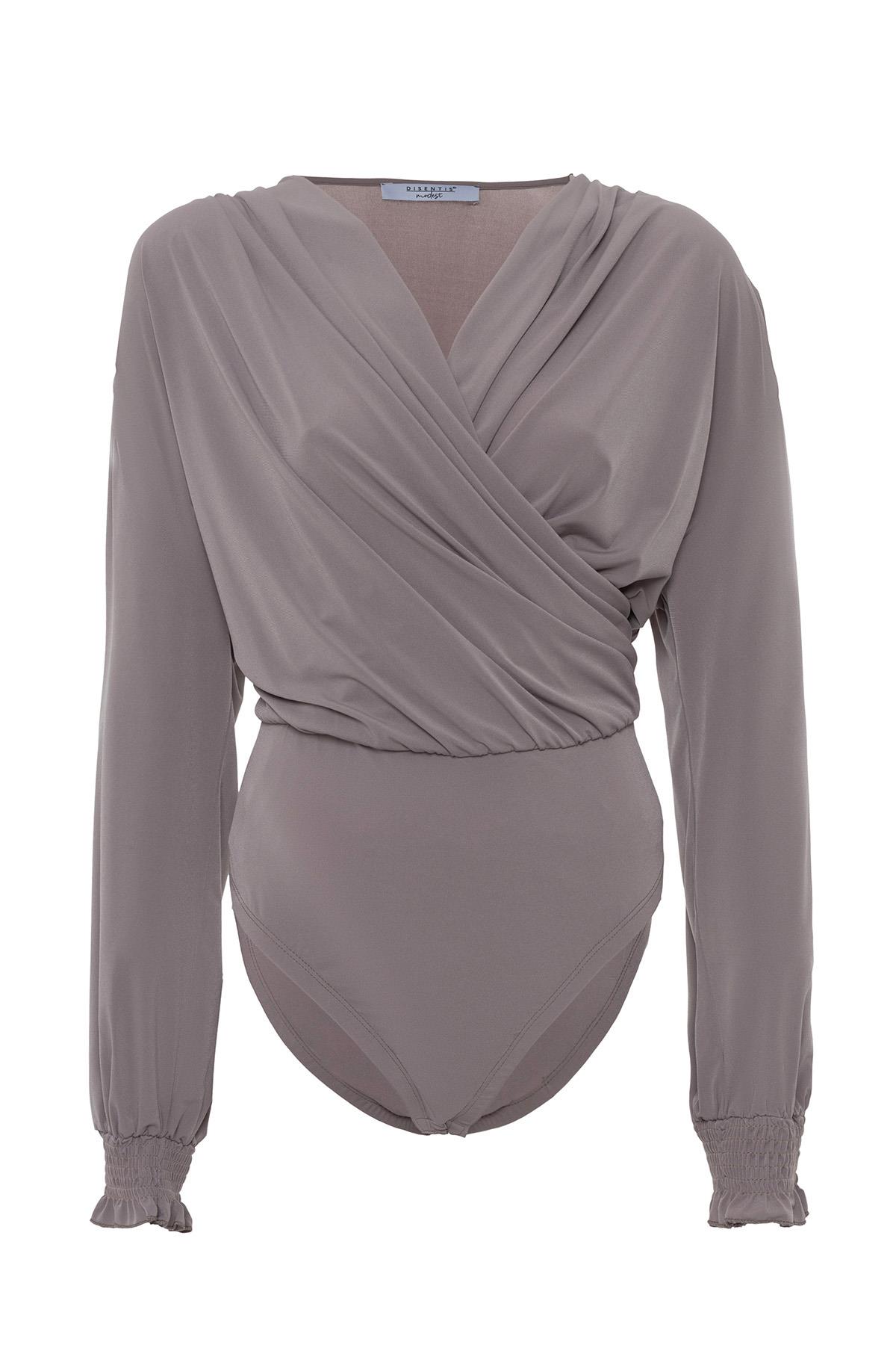 Plus Size Double Breasted Sleeve Elastic Gipe Detailed Snap Salmon Blouse