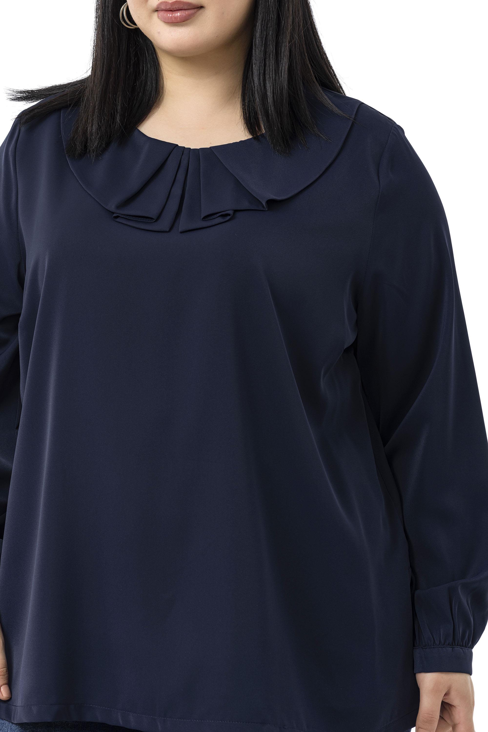 Büyük Beden Yakası Pileli Yanları Yırtmaçlı Lacivert Bluz