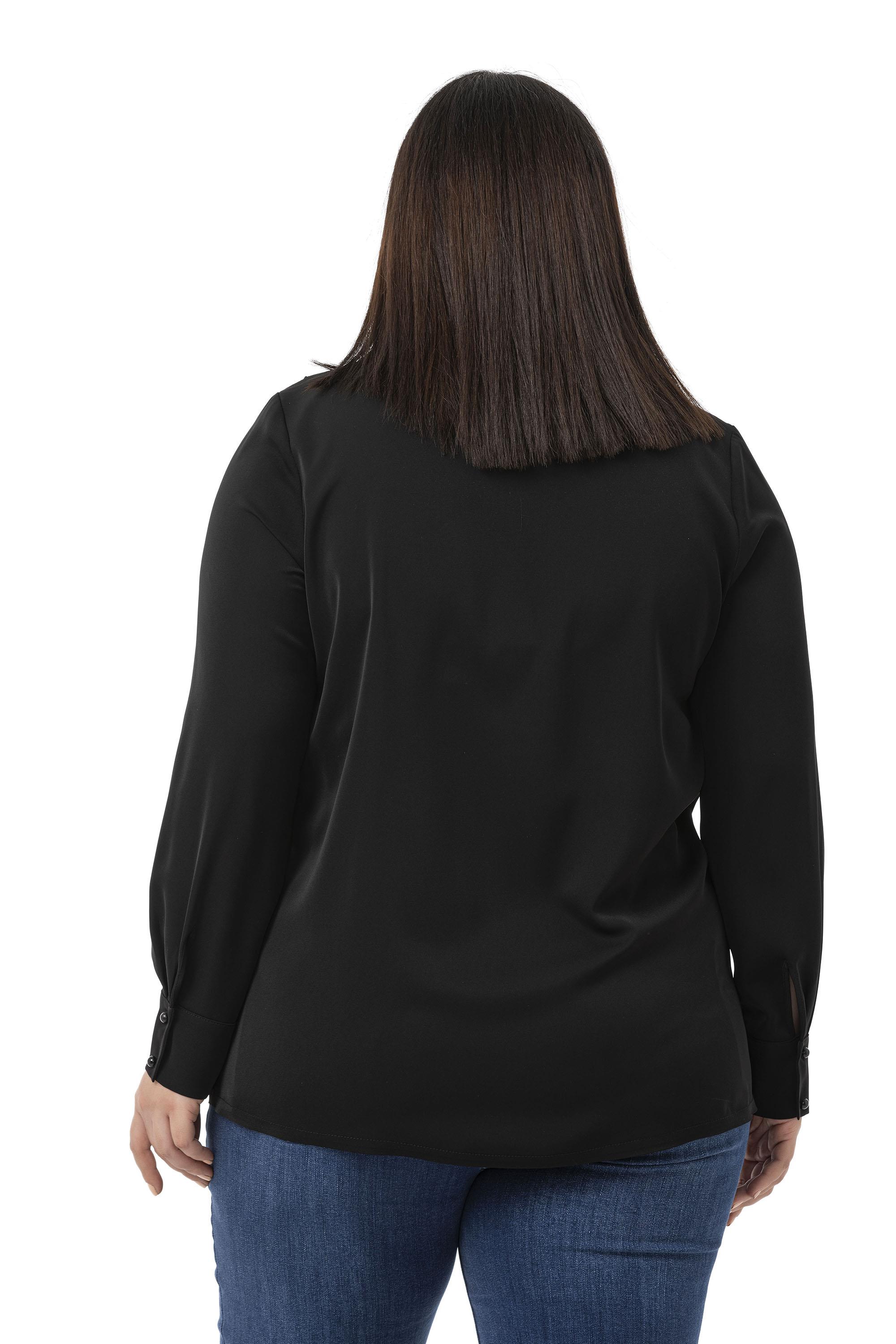 Büyük Beden Yakası Tek Kat Volanlı Manşetli Siyah Bluz