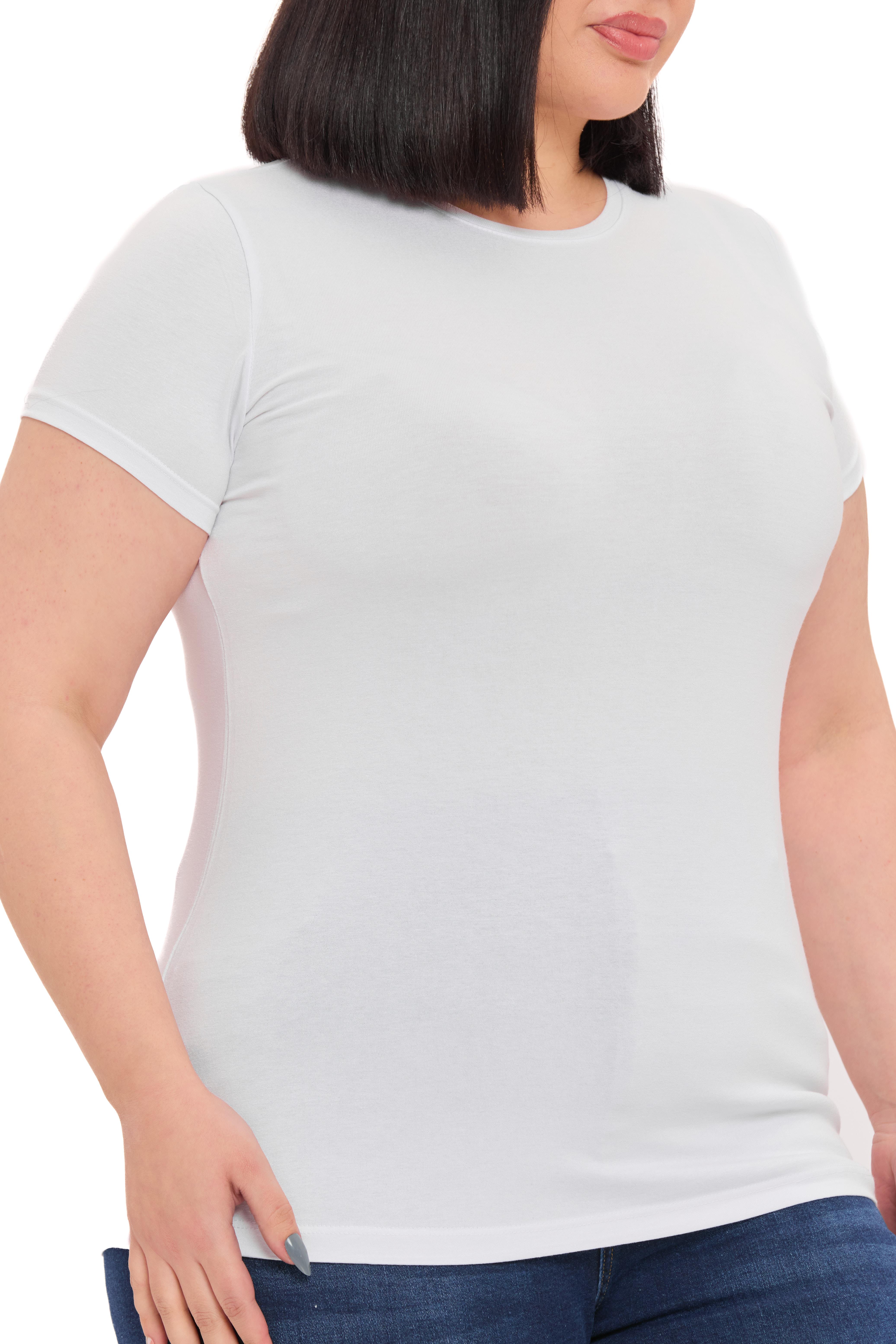 Büyük Beden Bisiklet Yaka Kısa Kollu Viskon Beyaz Body