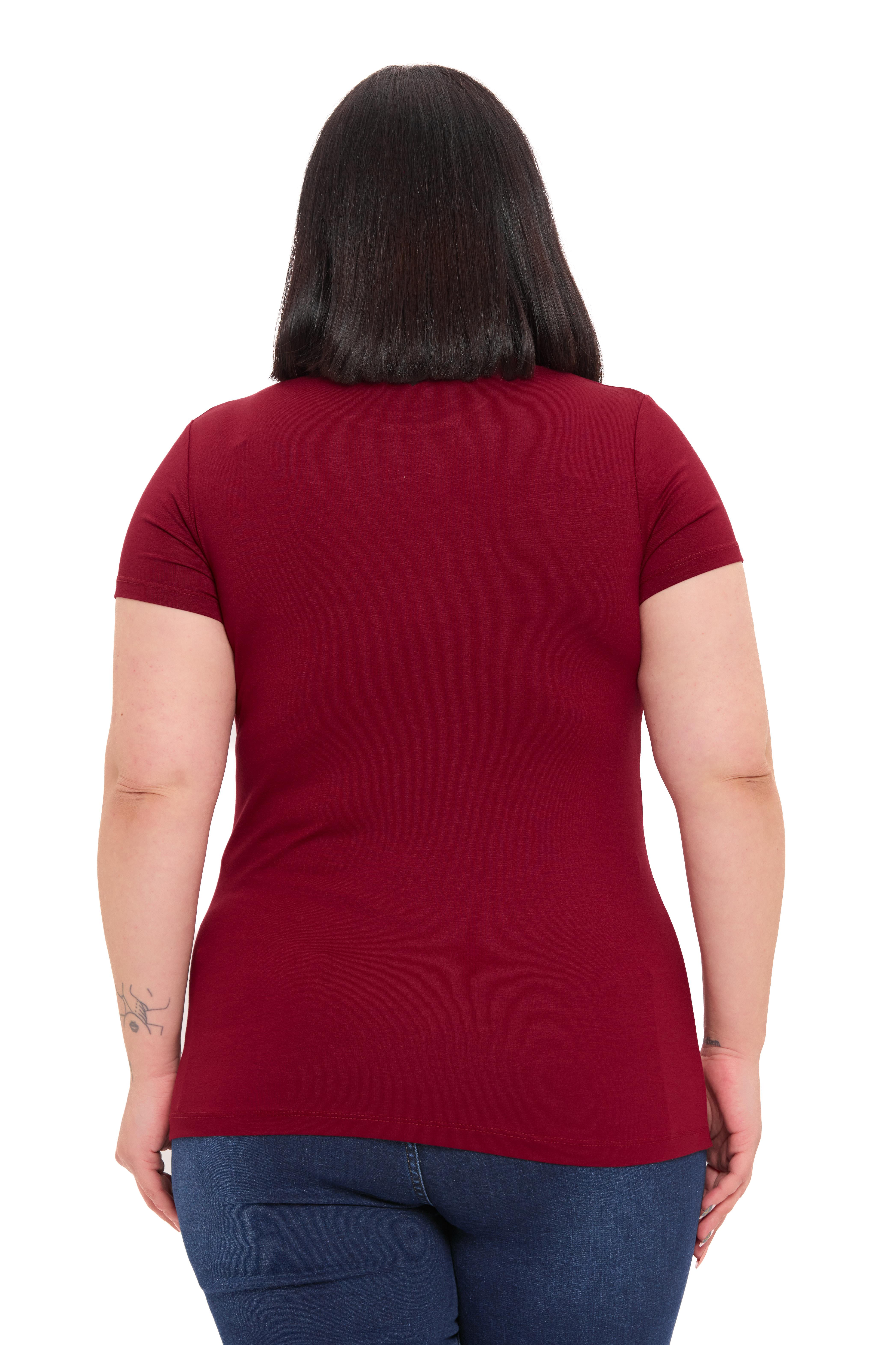 Büyük Beden Bisiklet Yaka Kısa Kollu Viskon Bordo Body