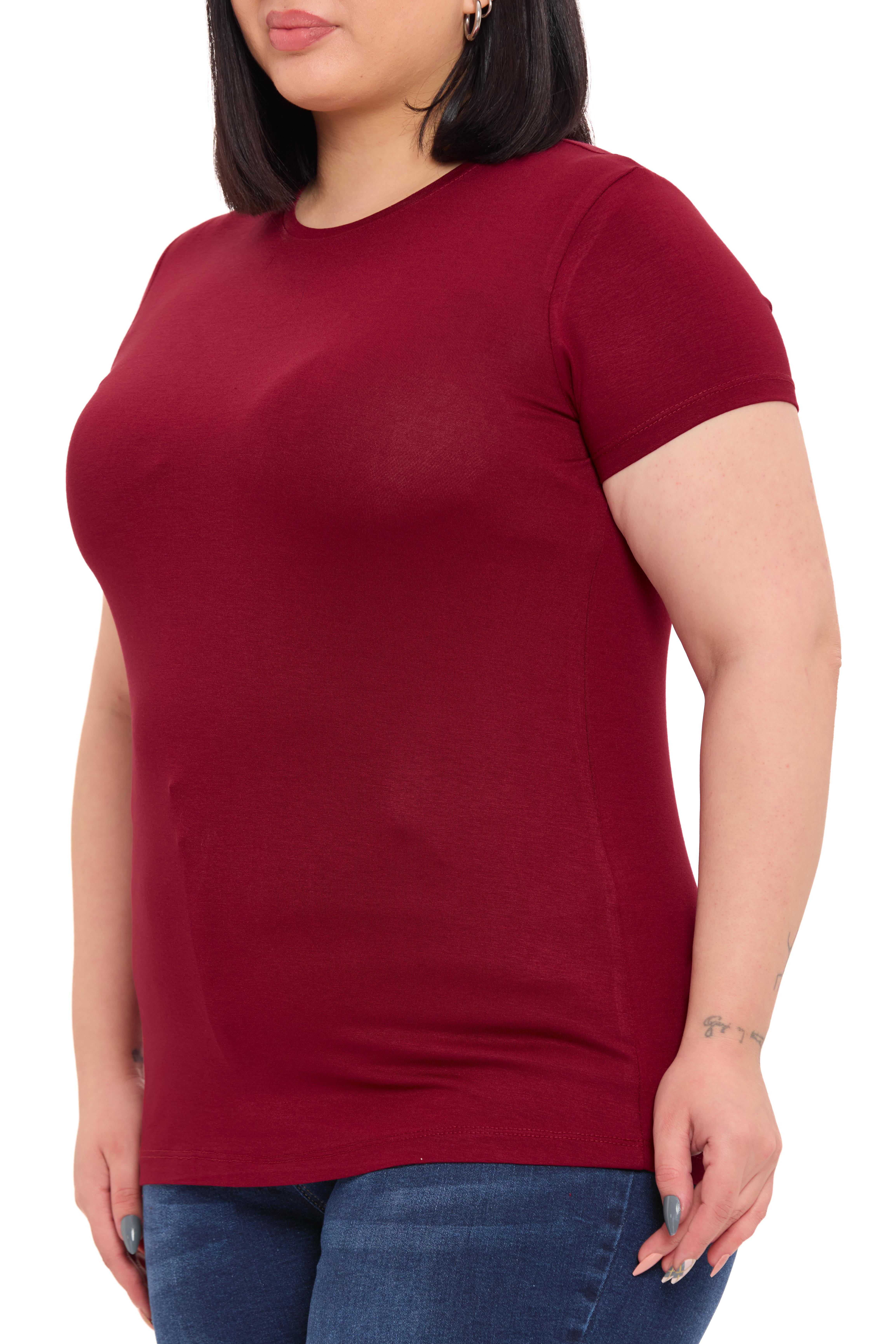 Büyük Beden Bisiklet Yaka Kısa Kollu Viskon Bordo Body