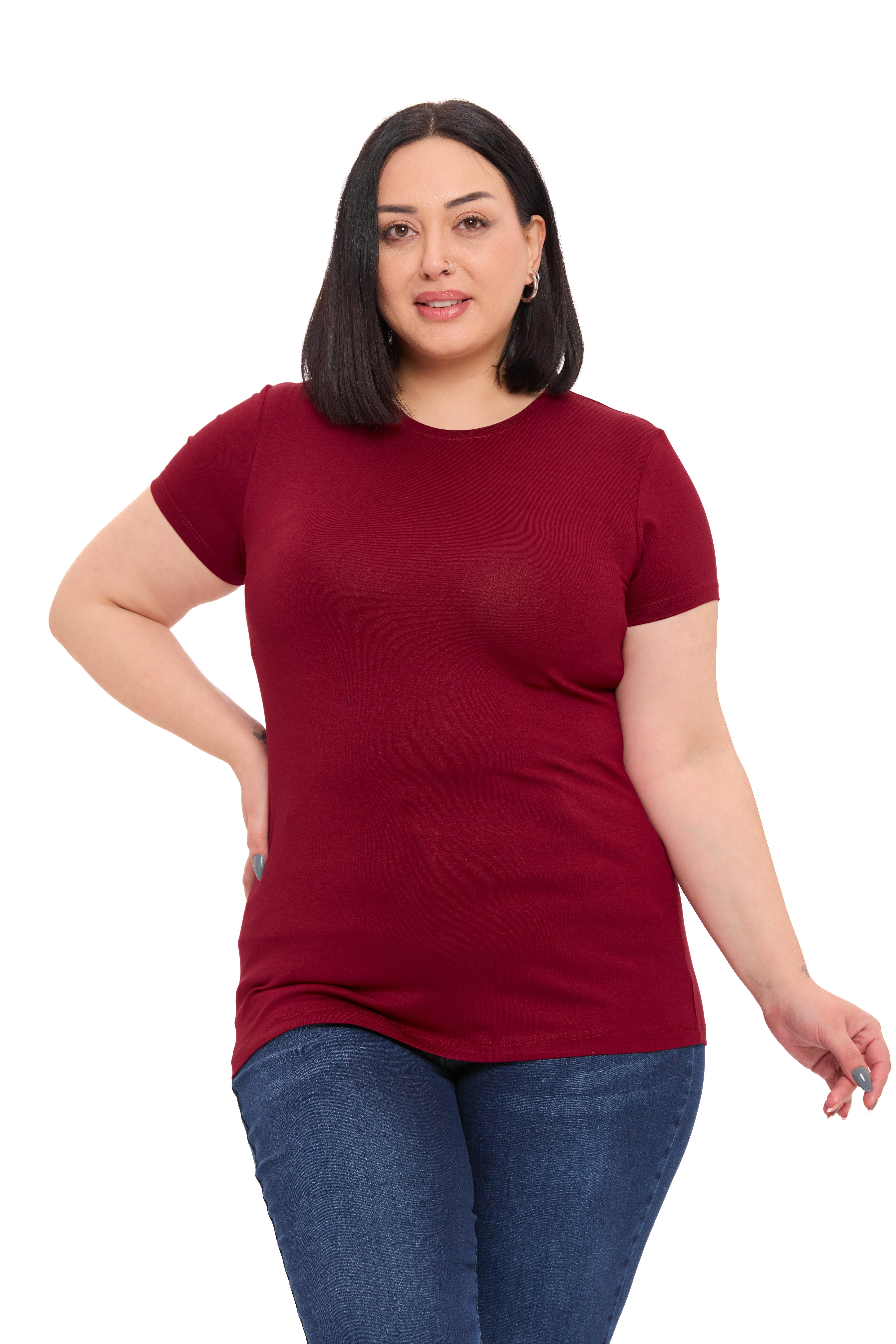 Büyük Beden Bisiklet Yaka Kısa Kollu Viskon Bordo Body