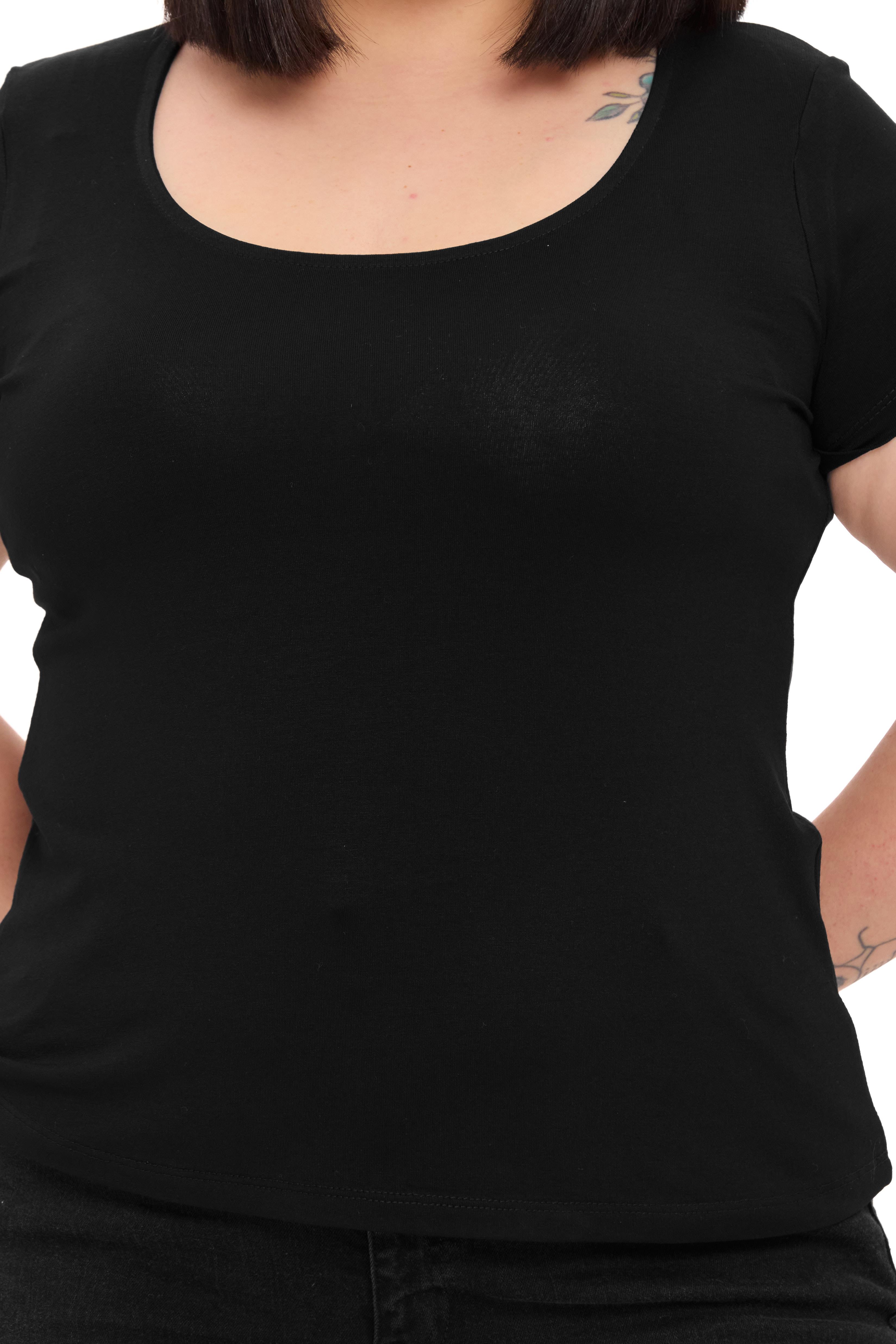 Büyük Beden U Yaka Kısa Kollu Viskon Siyah Body