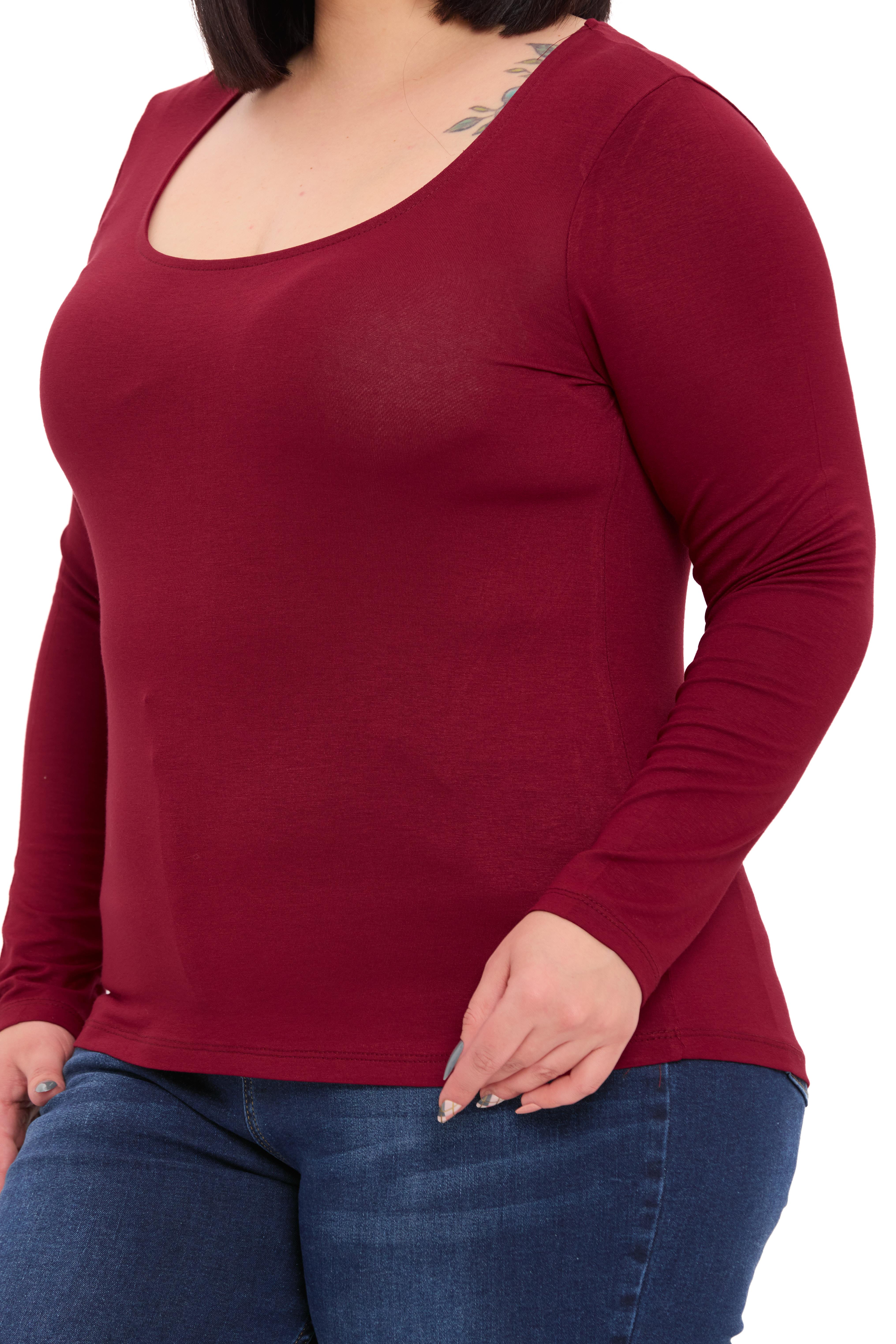 Büyük Beden U Yaka Uzun Kollu Viskon Bordo Body