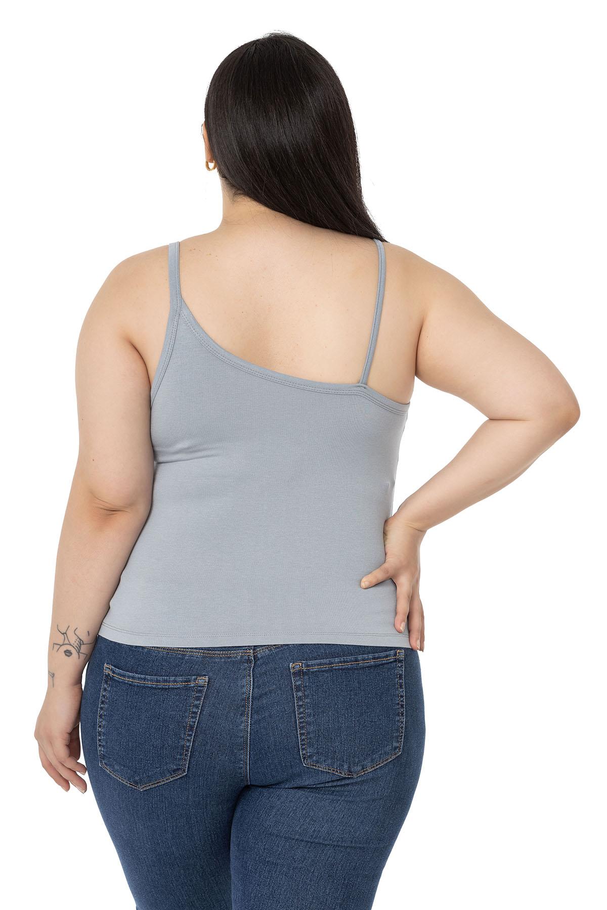 Büyük Beden Asimetrik Askılı Viskon Gri Body