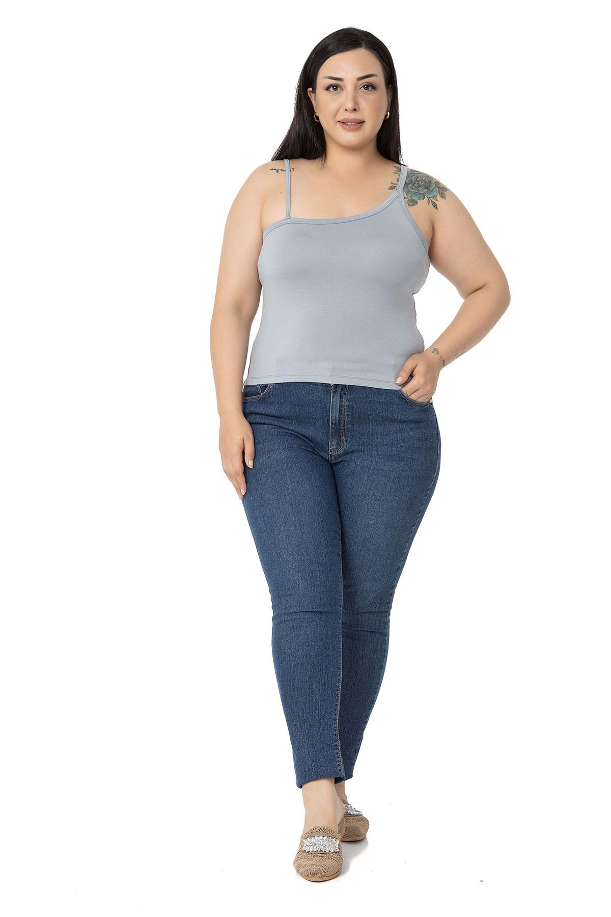 Büyük Beden Asimetrik Askılı Viskon Gri Body