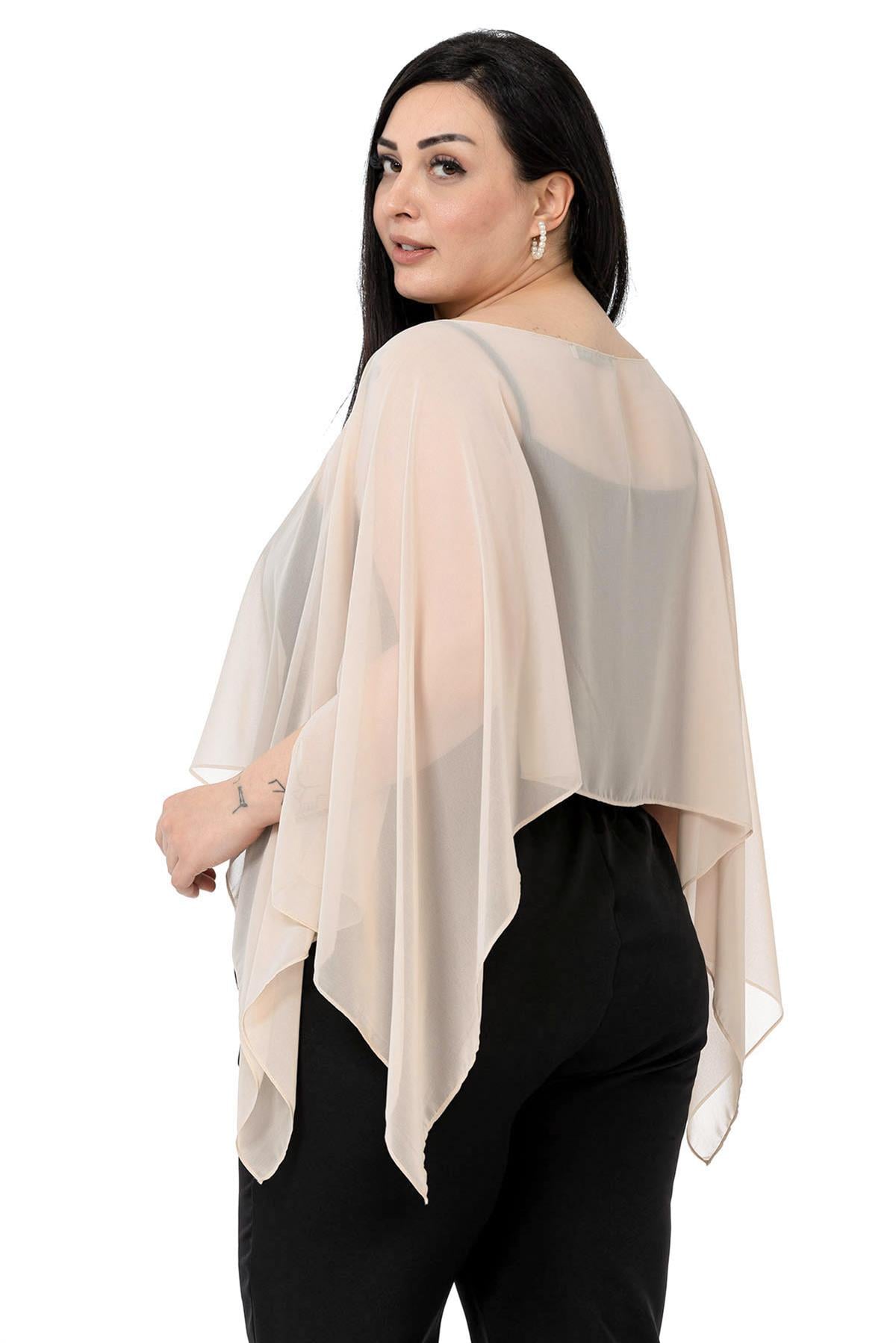 Plus Size Asymmetrical Cut Chiffon Beige Cape Bolero