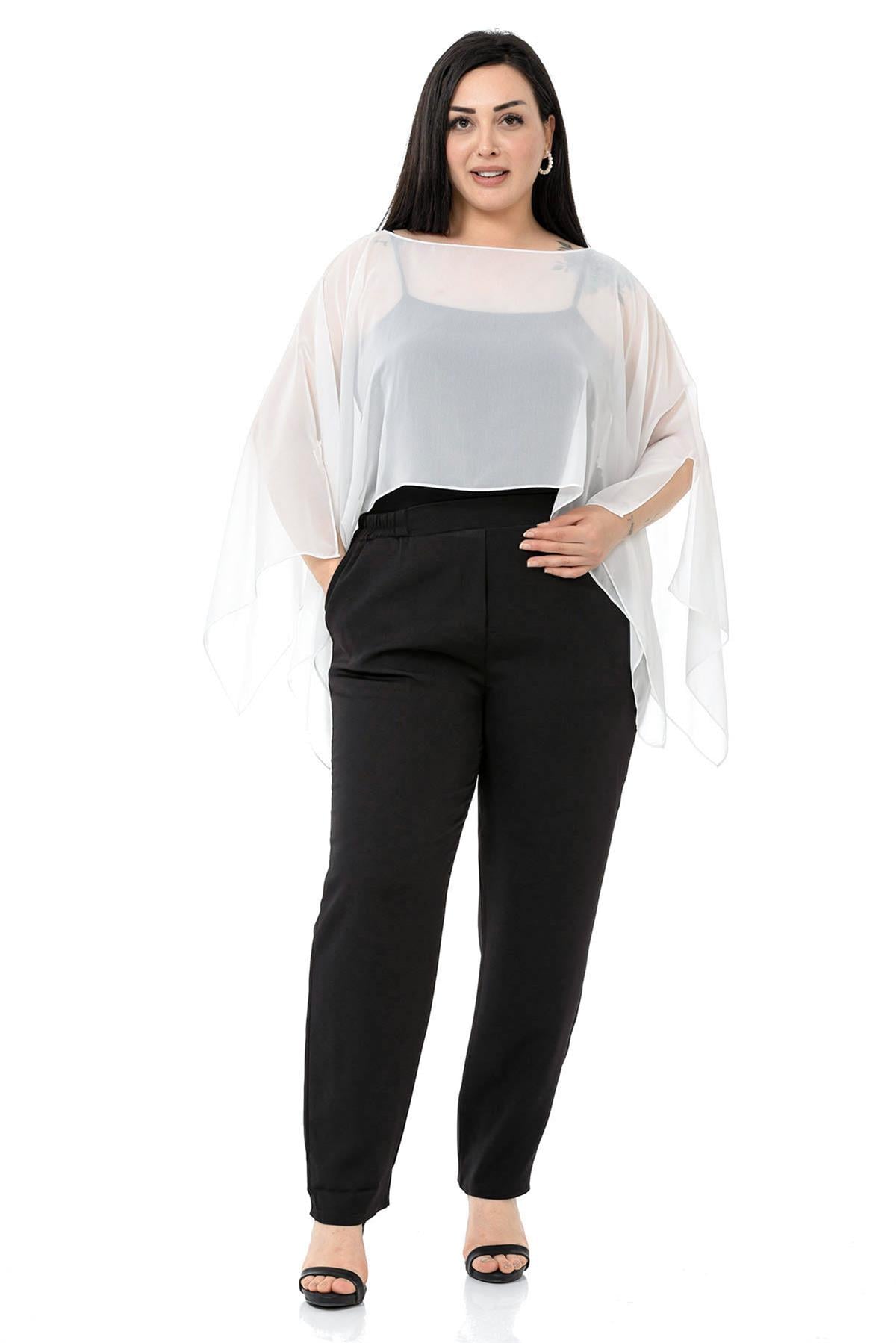Plus Size Asymmetrical Cut Chiffon White Cape Bolero