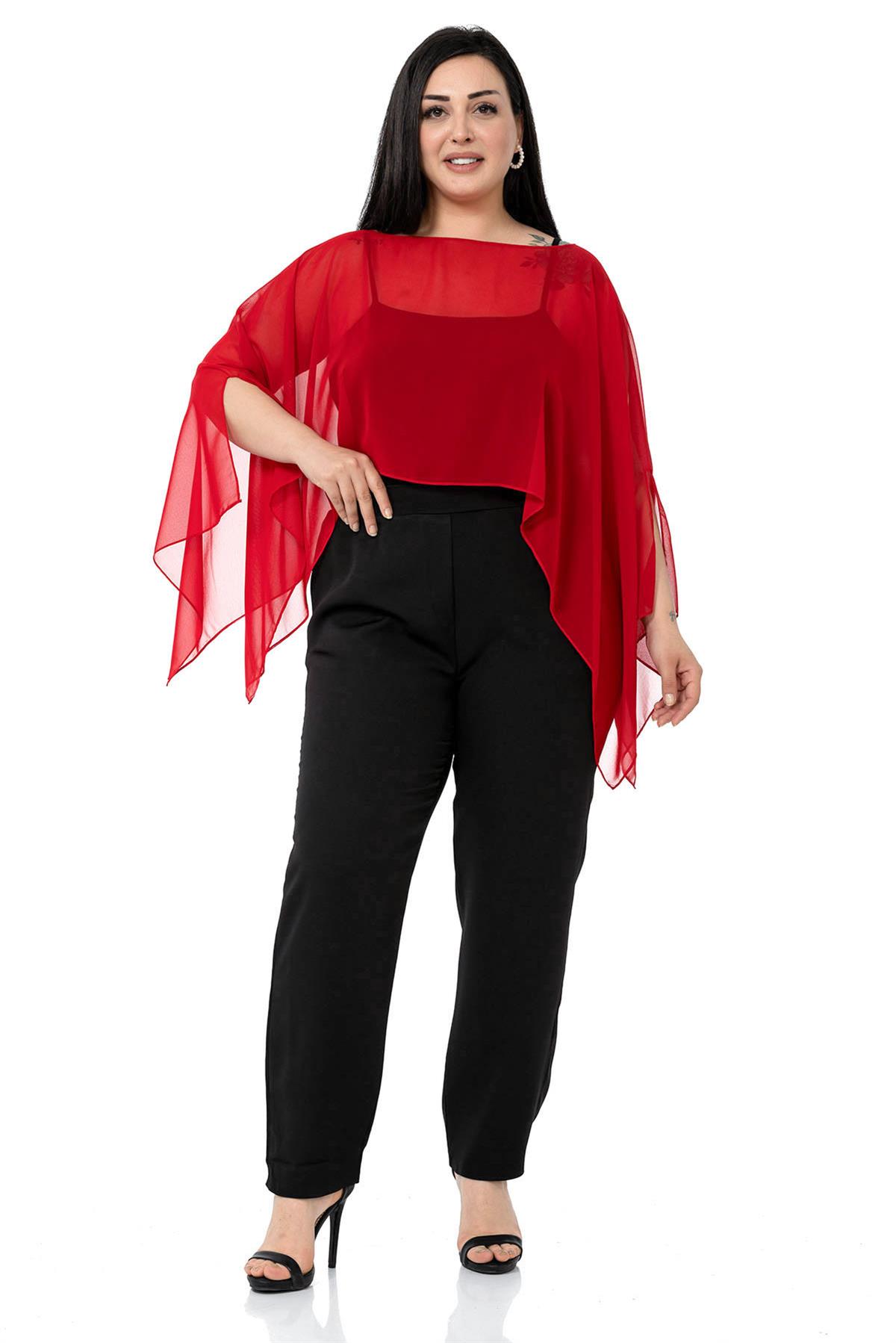 Plus Size Asymmetrical Cut Chiffon Red Cape Bolero