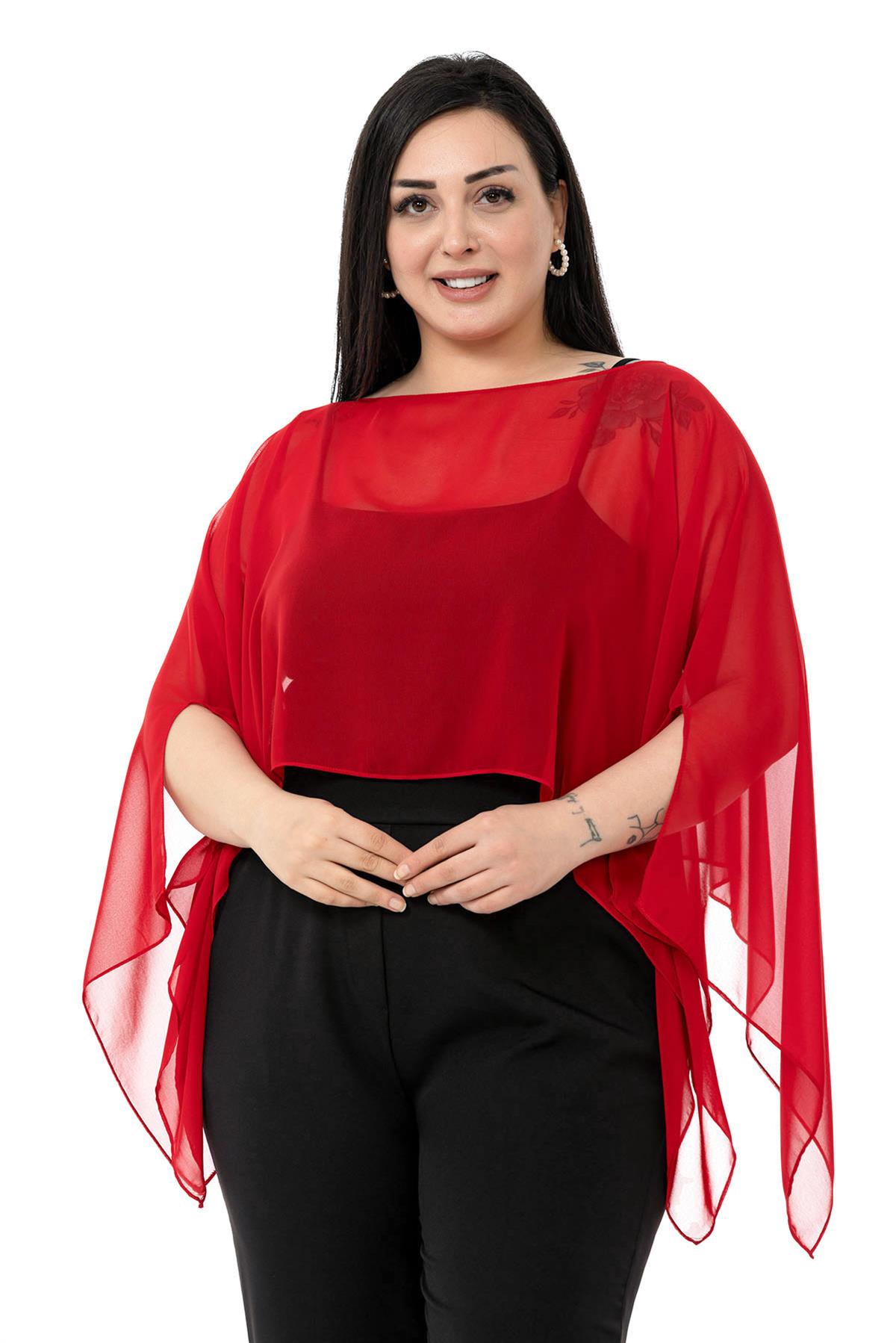 Plus Size Asymmetrical Cut Chiffon Red Cape Bolero
