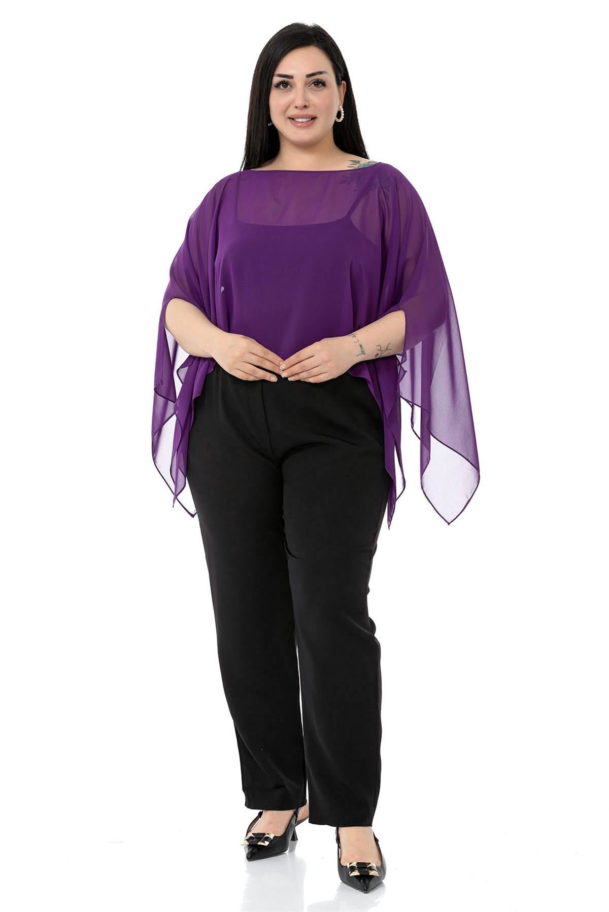 Plus Size Asymmetrical Cut Chiffon Purple Cape Bolero