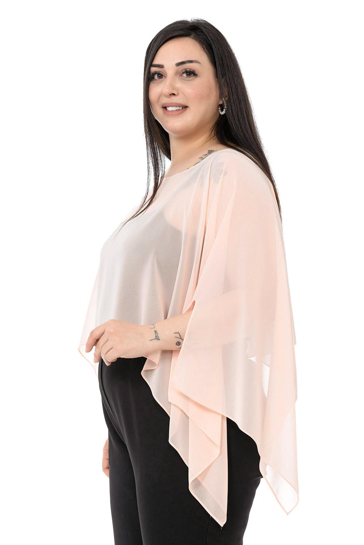 Plus Size Asymmetrical Cut Chiffon Light Pink Green Cape Bolero