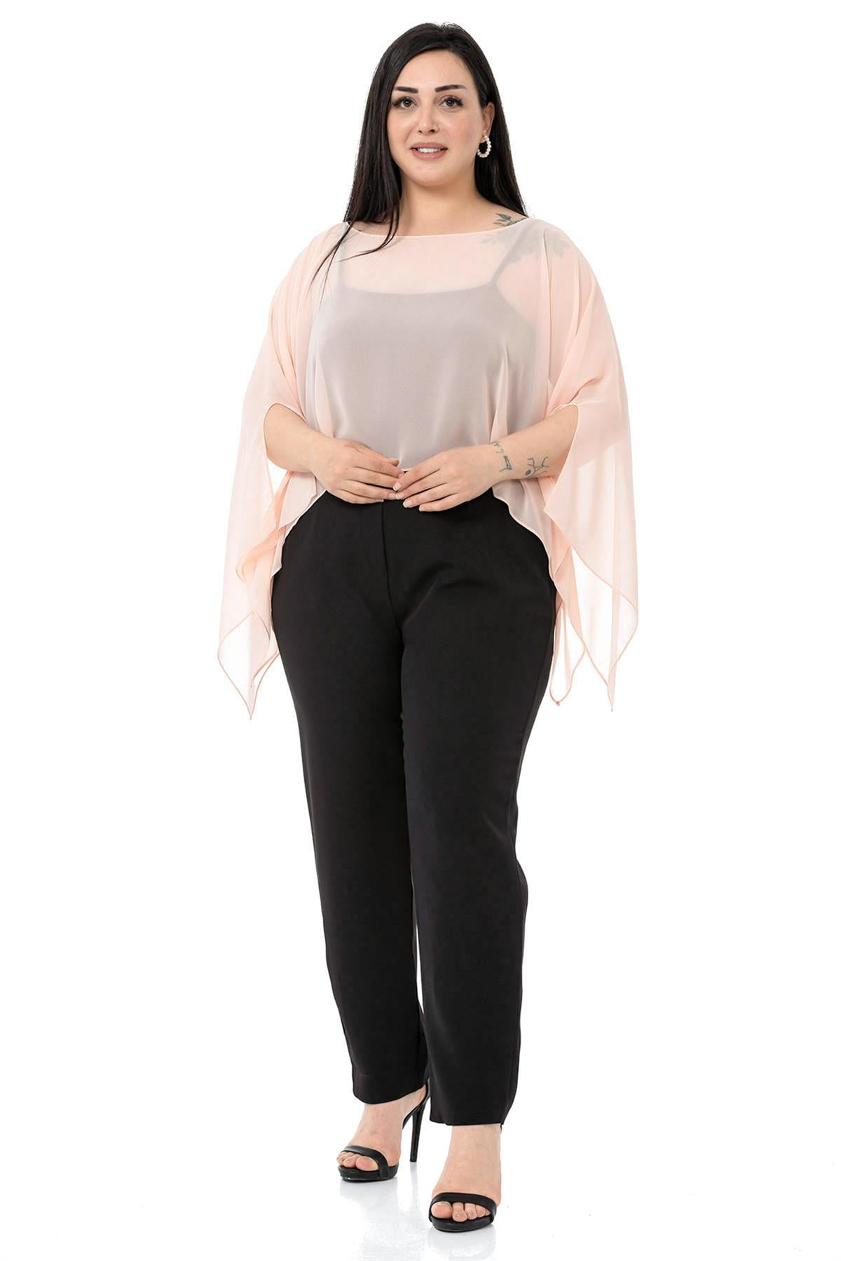 Plus Size Asymmetrical Cut Chiffon Light Pink Green Cape Bolero