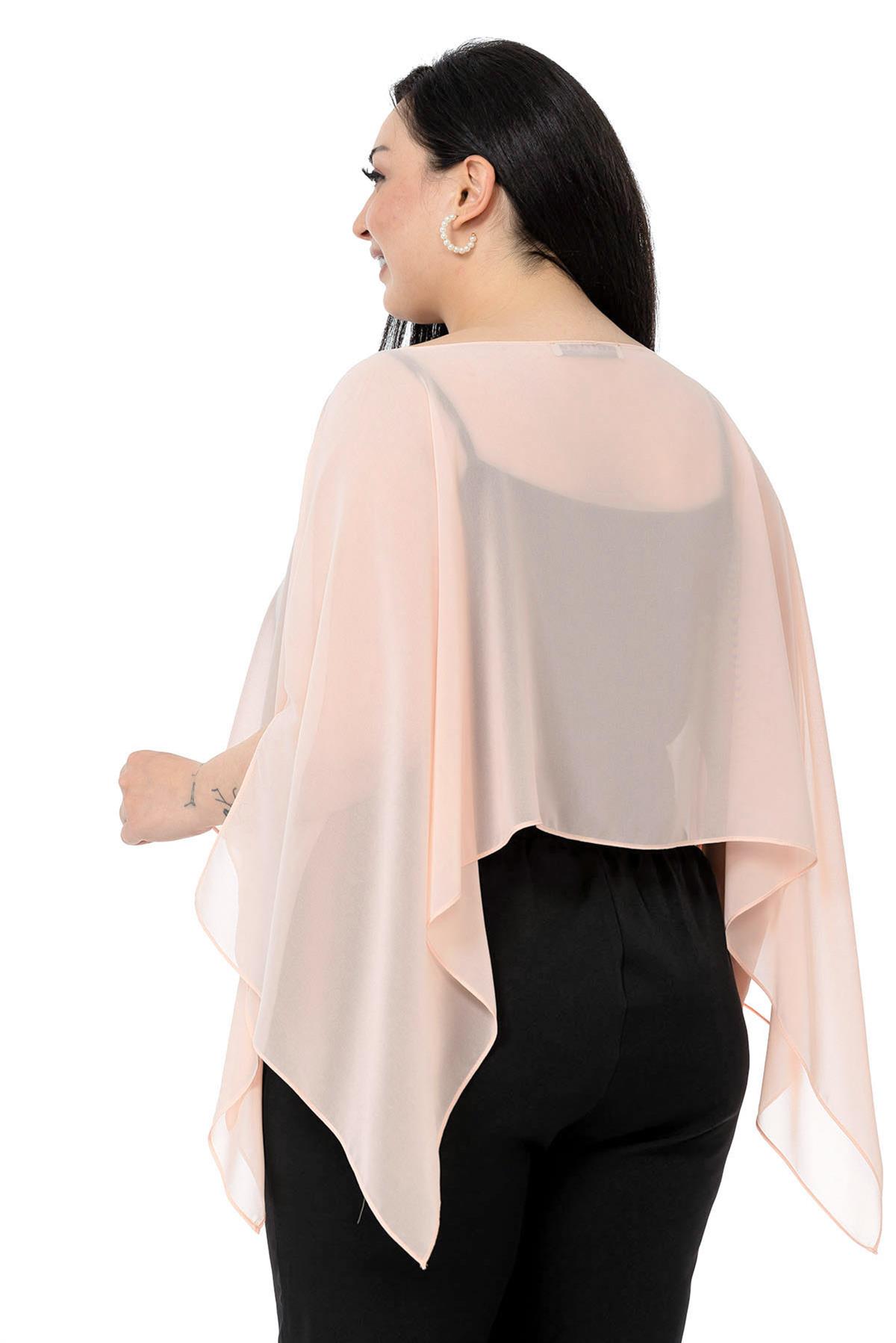 Plus Size Asymmetrical Cut Chiffon Light Pink Green Cape Bolero