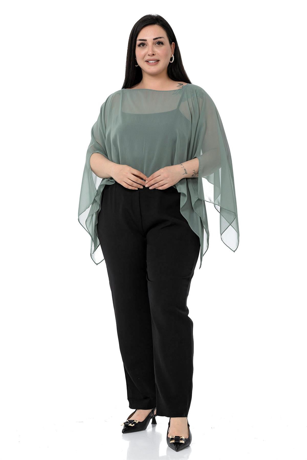 Plus Size Asymmetrical Cut Chiffon Water Green Cape Bolero