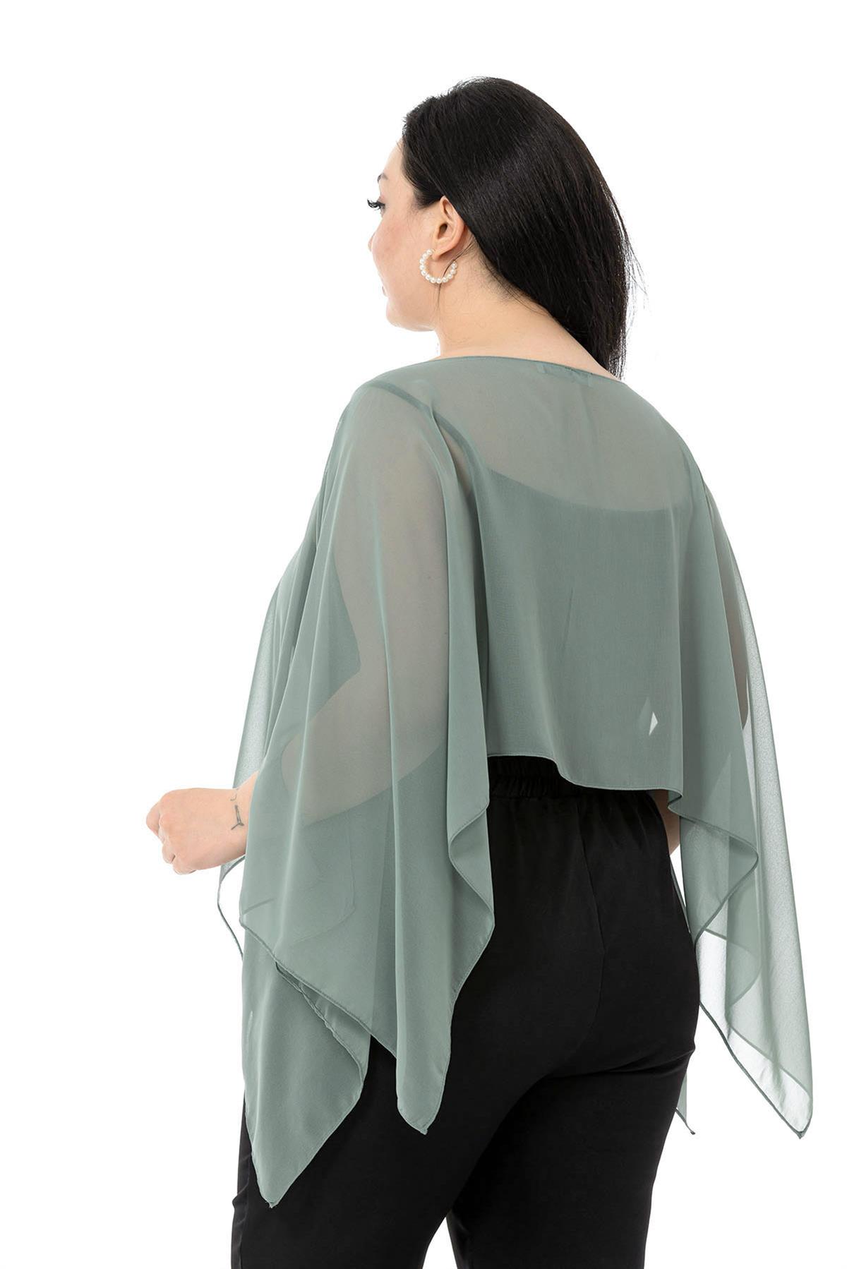 Plus Size Asymmetrical Cut Chiffon Water Green Cape Bolero