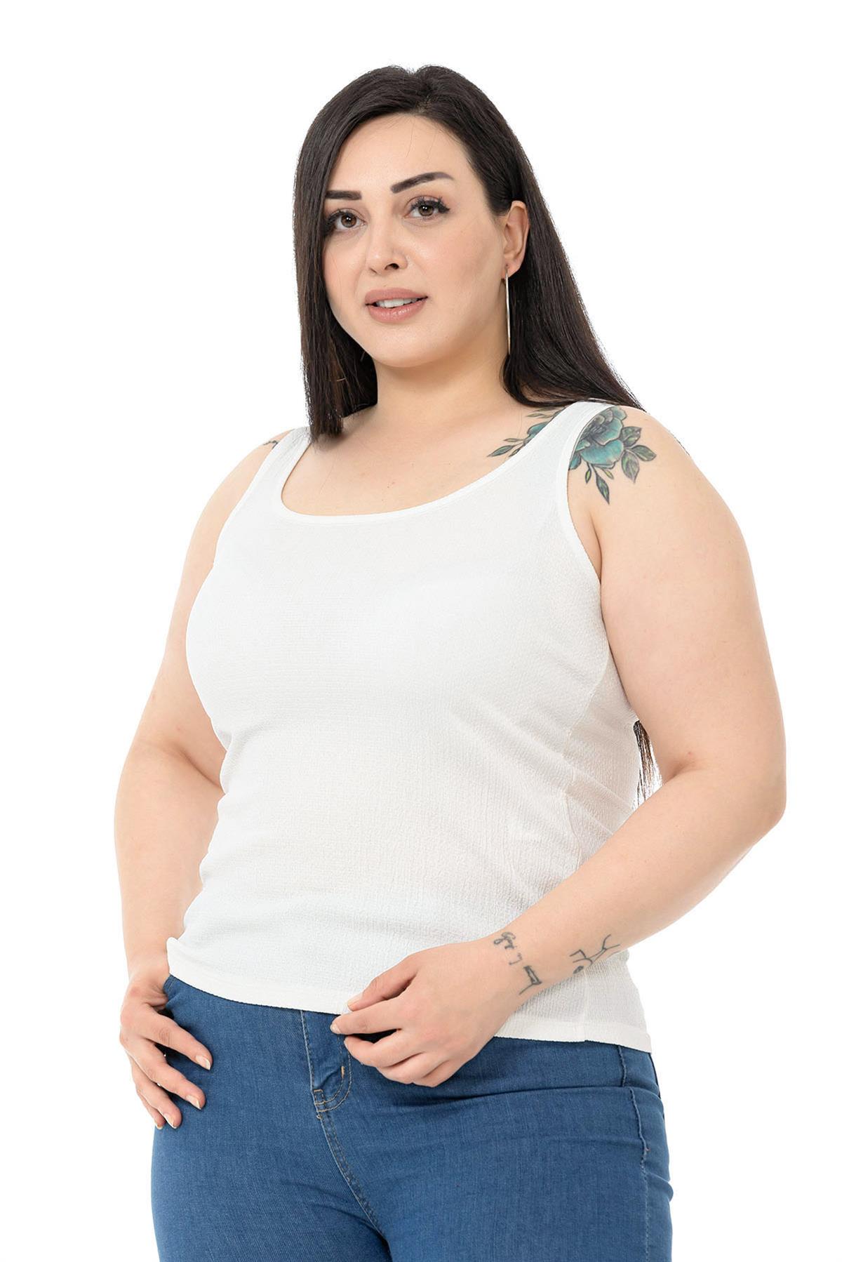 Büyük Beden Askılı Bürümcük Beyaz Body