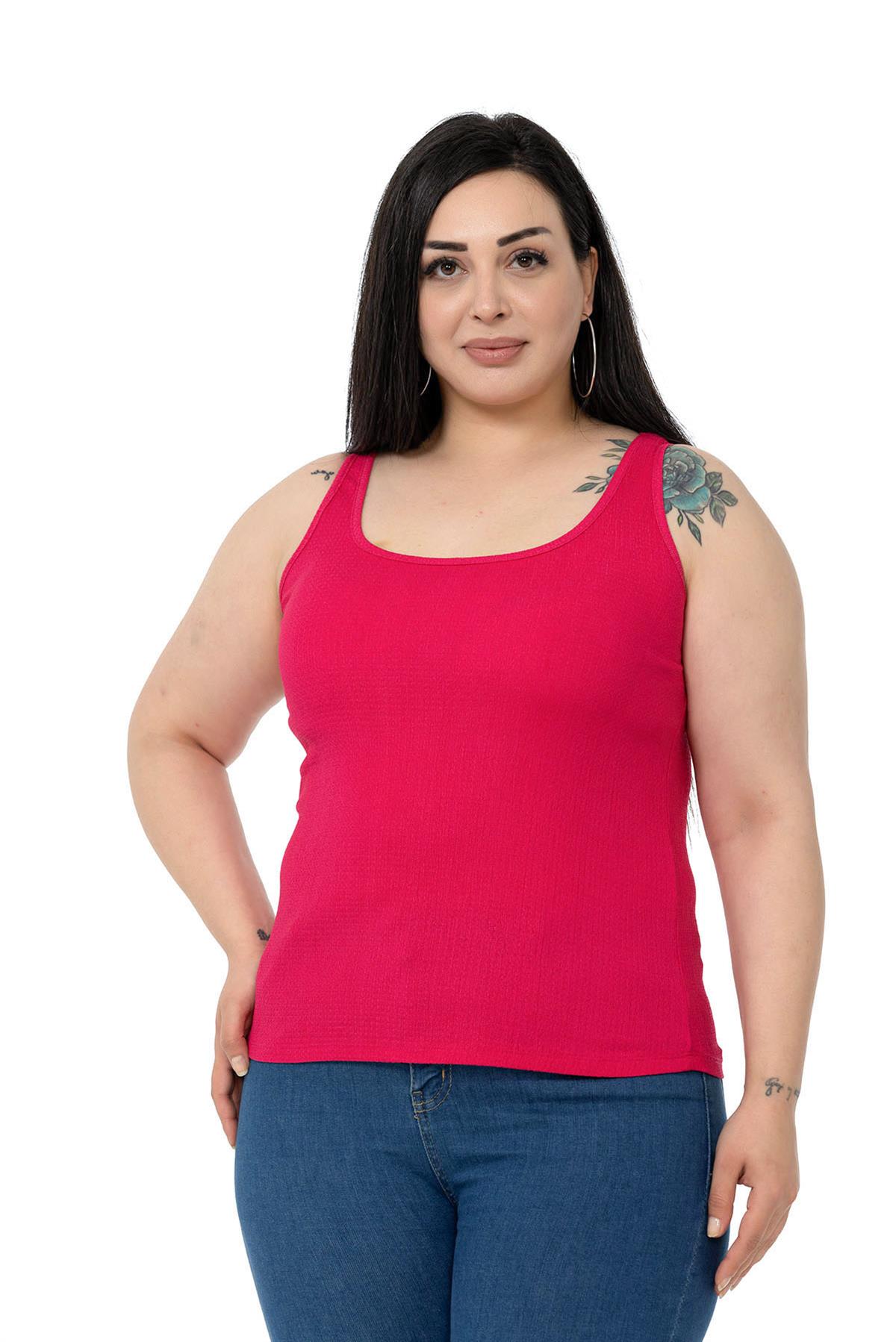 Büyük Beden Askılı Bürümcük Fuşya Body