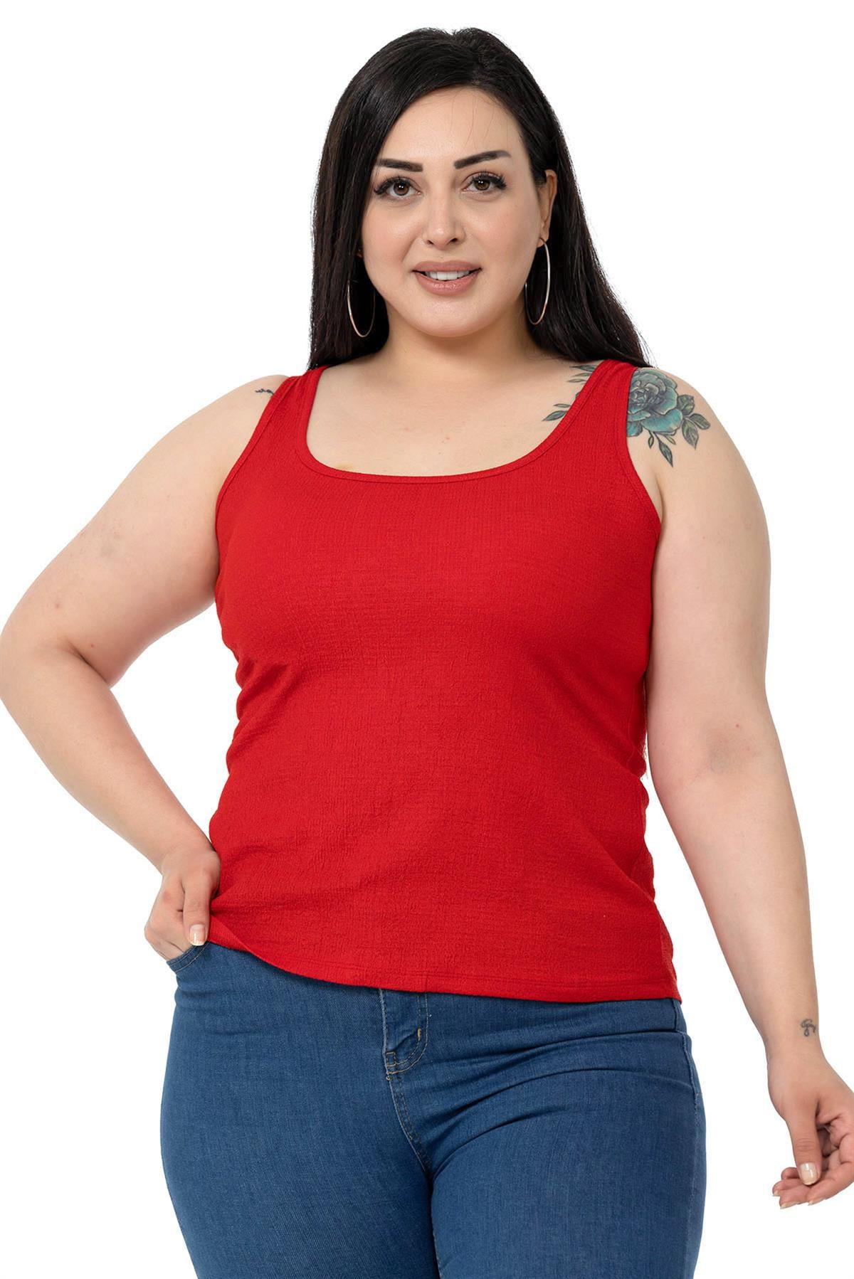 Büyük Beden Askılı Bürümcük Kırmızı Body