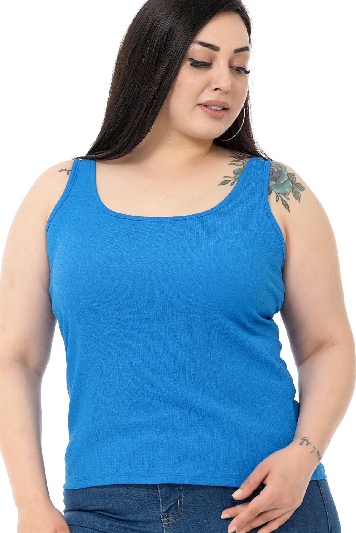 Büyük Beden Askılı Bürümcük Saks Mavi Body