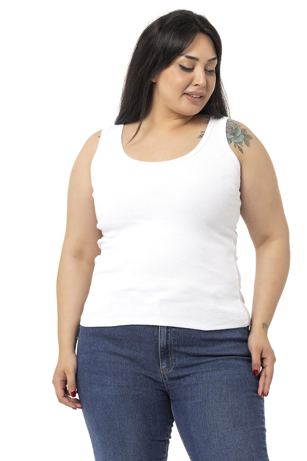 Büyük Beden Askılı Fitilli Kaşkorse Beyaz Body