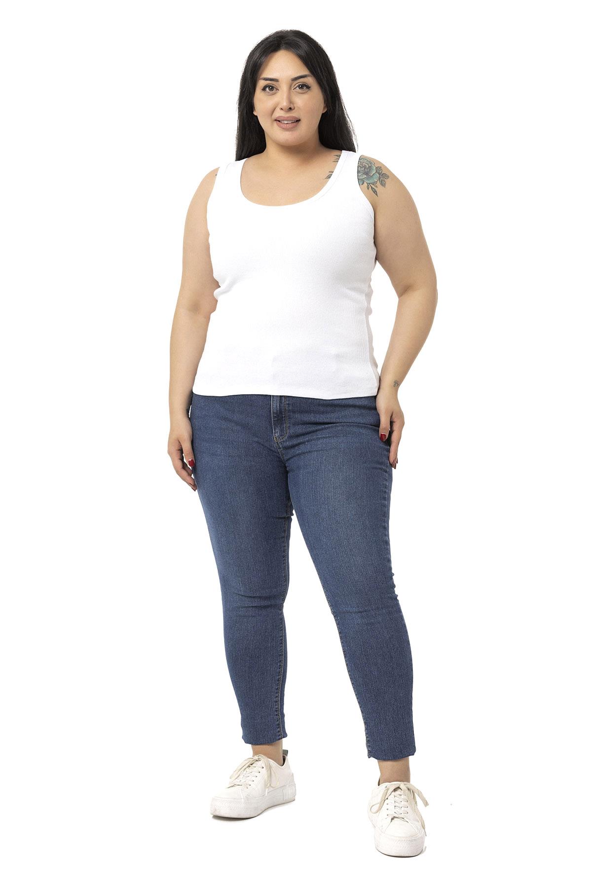 Büyük Beden Askılı Fitilli Kaşkorse Beyaz Body