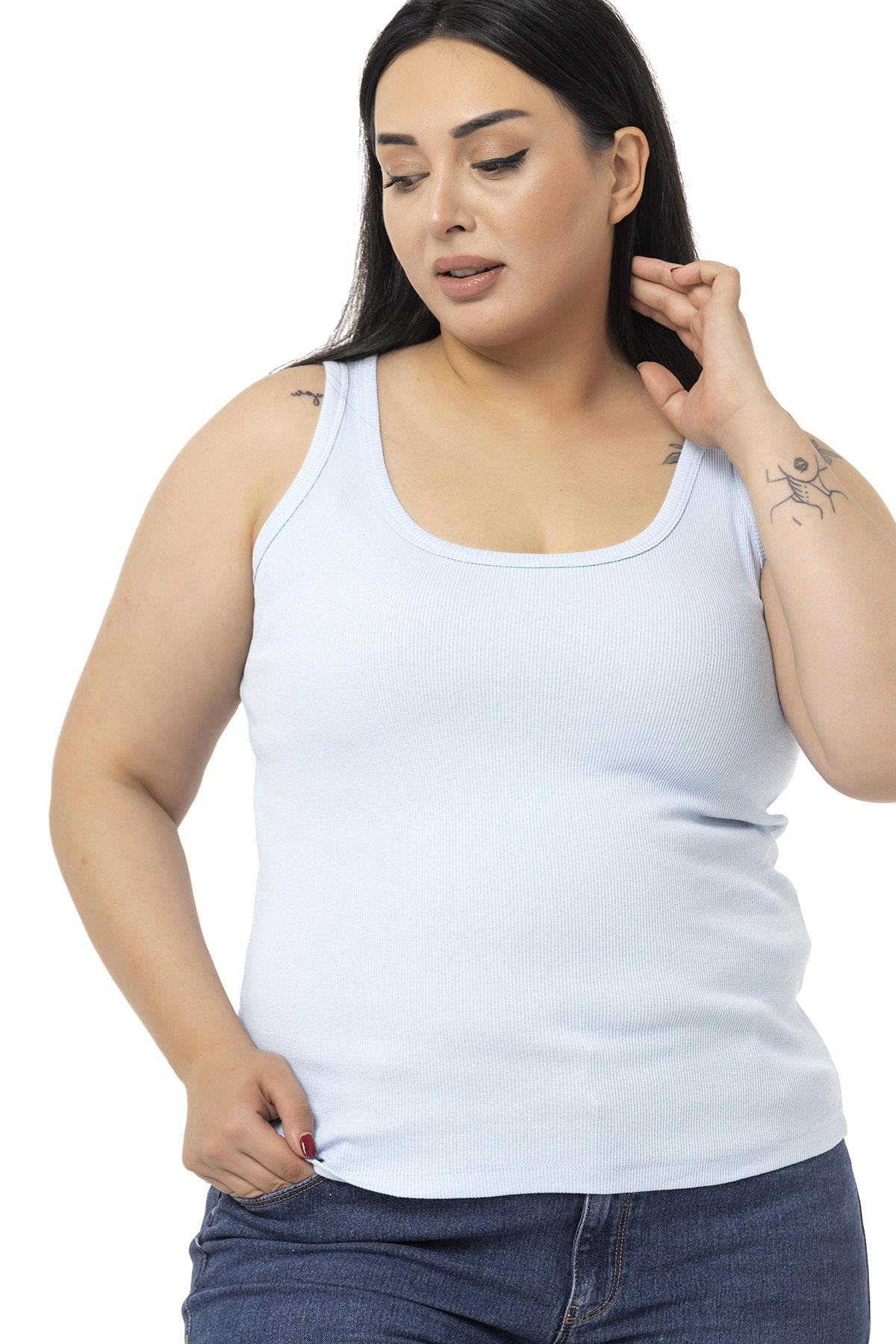 Büyük Beden Askılı Fitilli Kaşkorse Bebe Mavi Body