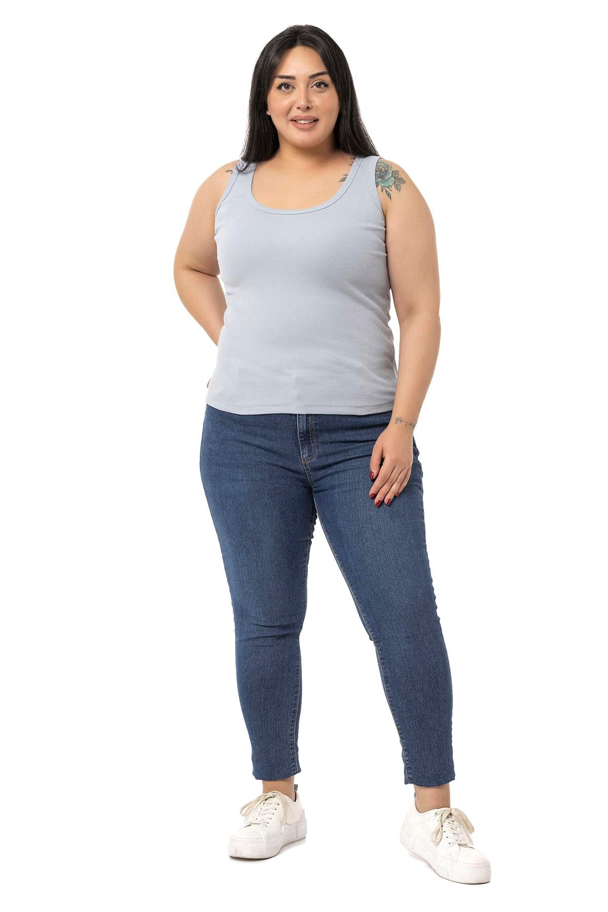 Büyük Beden Askılı Fitilli Kaşkorse Gri Body