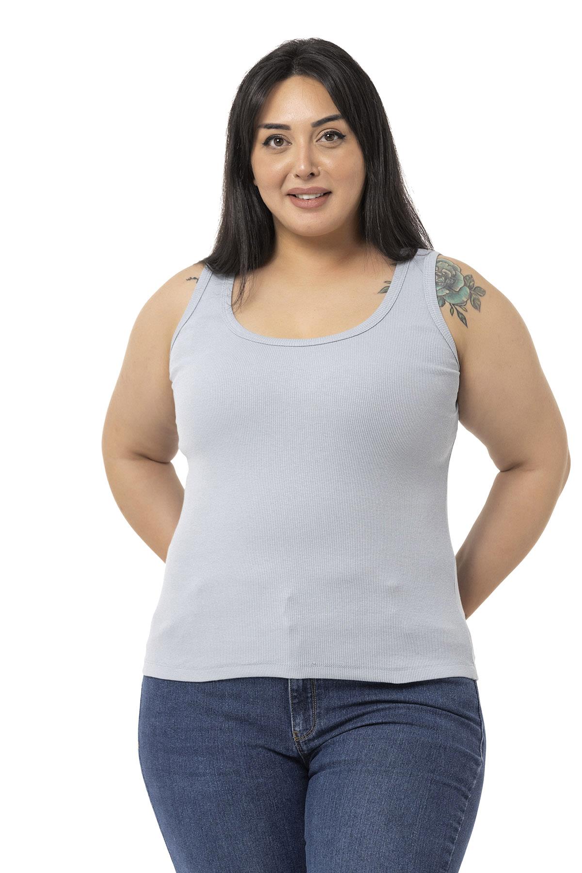 Büyük Beden Askılı Fitilli Kaşkorse Gri Body