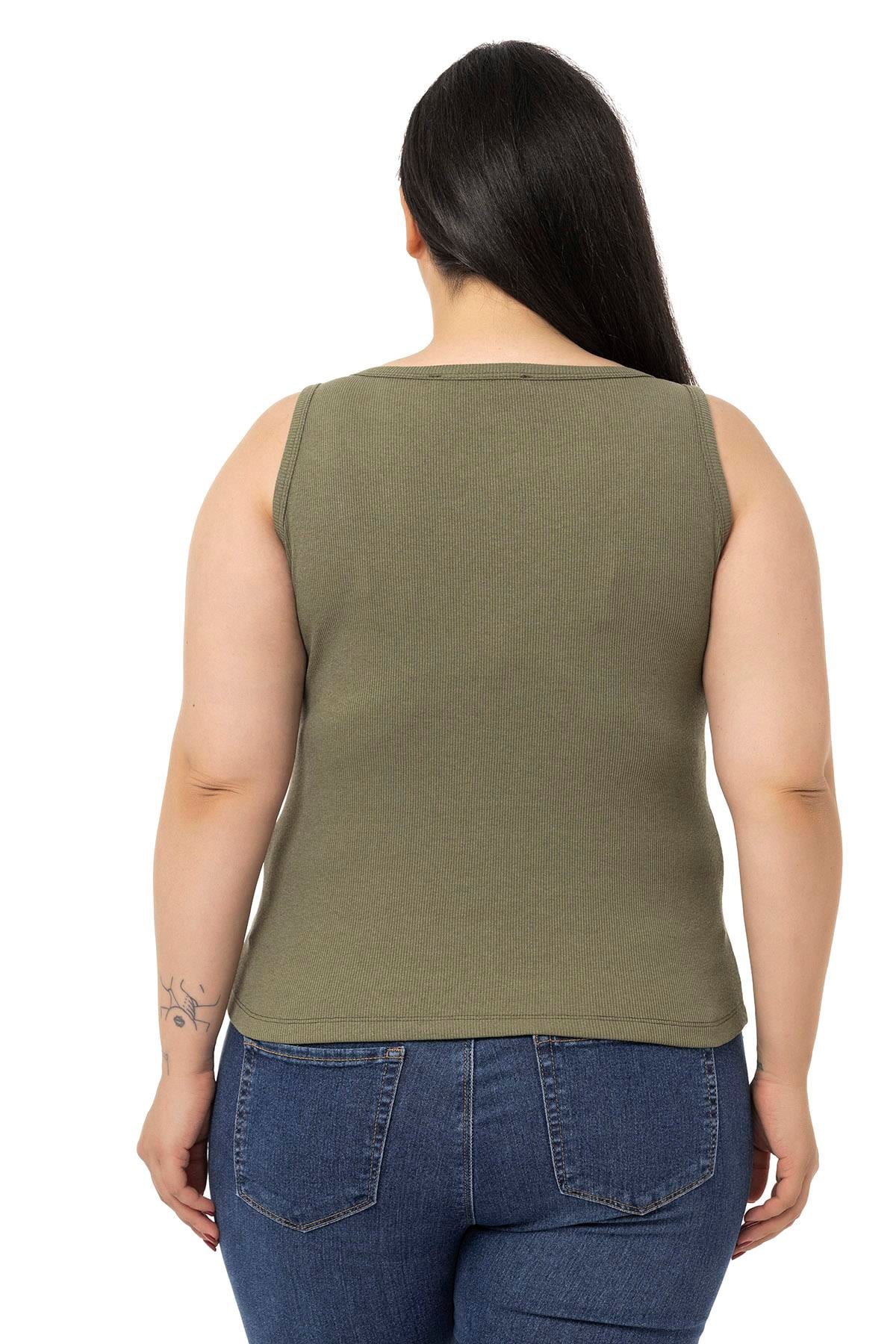 Büyük Beden Askılı Fitilli Kaşkorse Haki Body