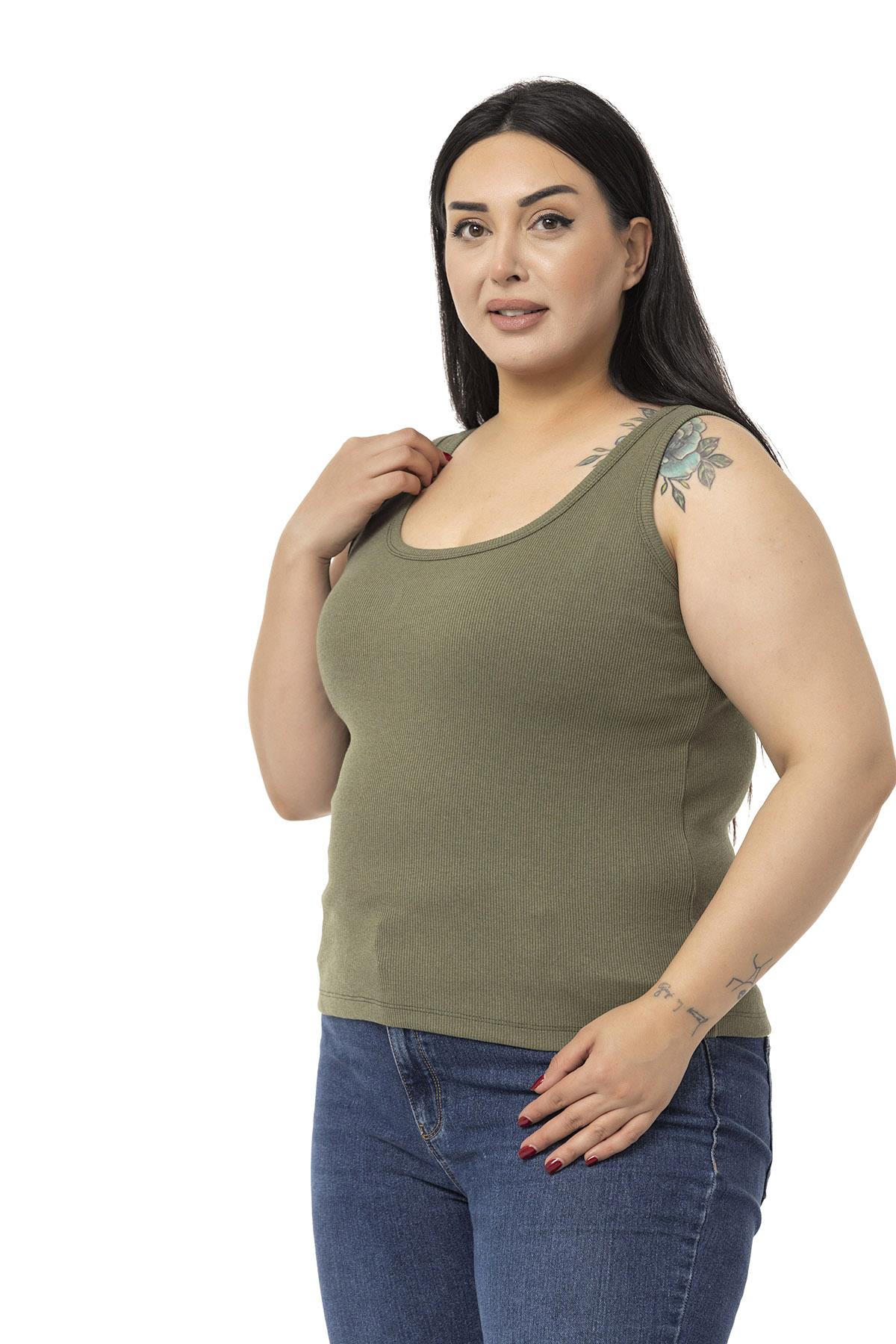 Büyük Beden Askılı Fitilli Kaşkorse Haki Body