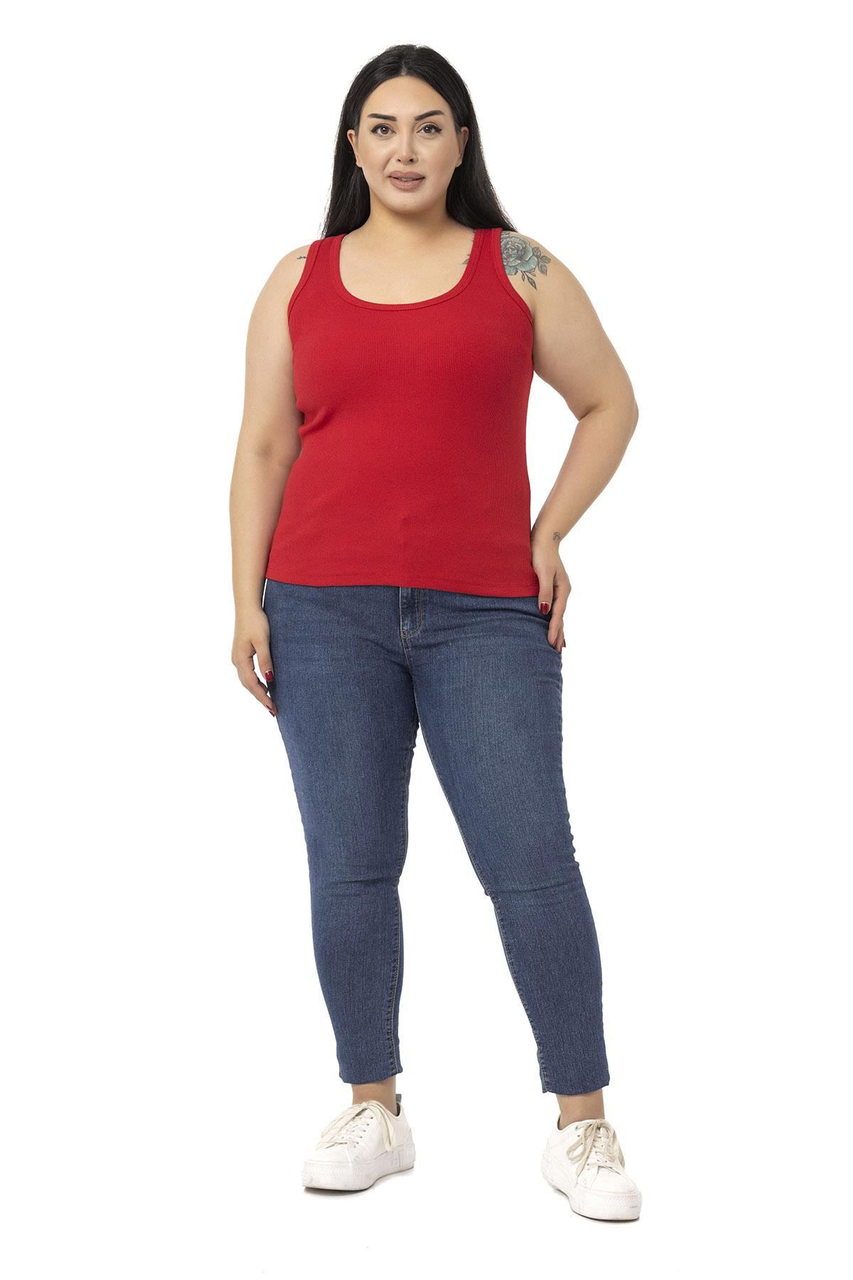 Büyük Beden Askılı Fitilli Kaşkorse Kırmızı Body