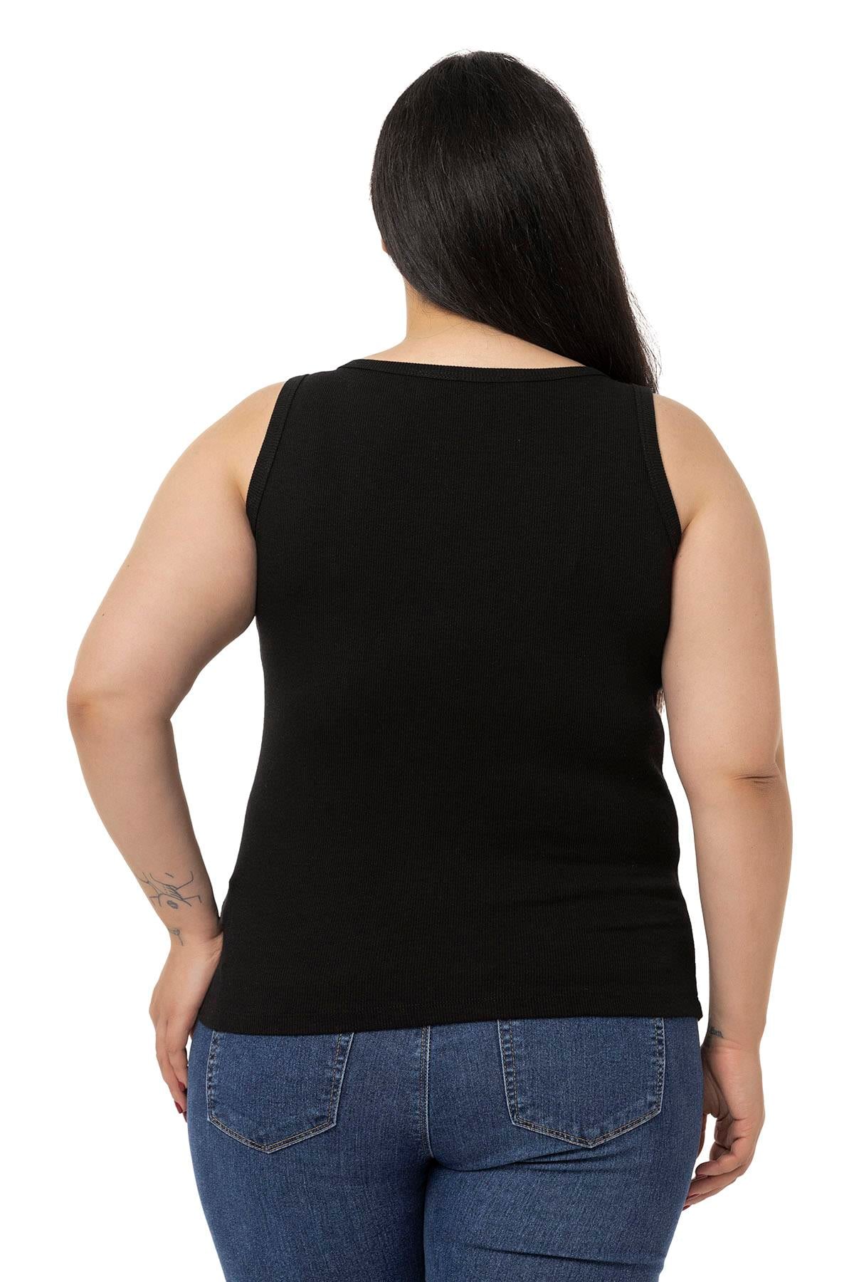 Büyük Beden Askılı Fitilli Kaşkorse Siyah Body