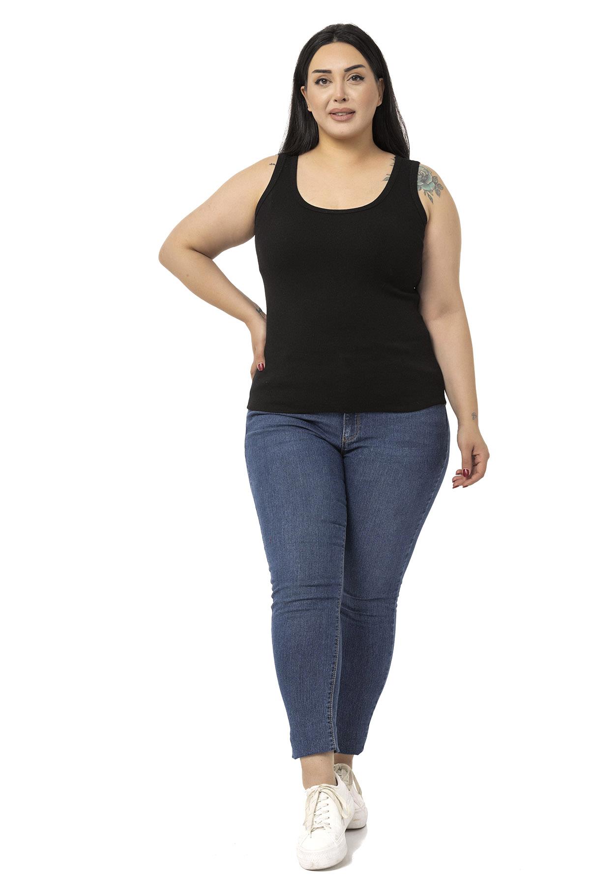 Büyük Beden Askılı Fitilli Kaşkorse Siyah Body