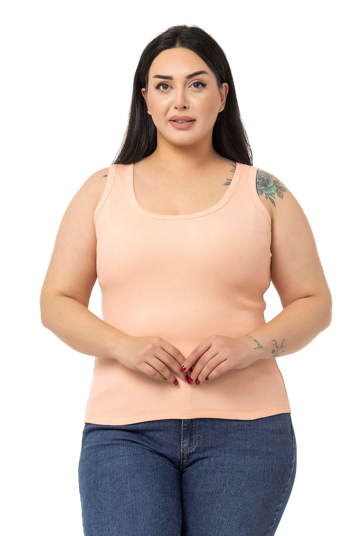 Büyük Beden Askılı Fitilli Kaşkorse Somon Body
