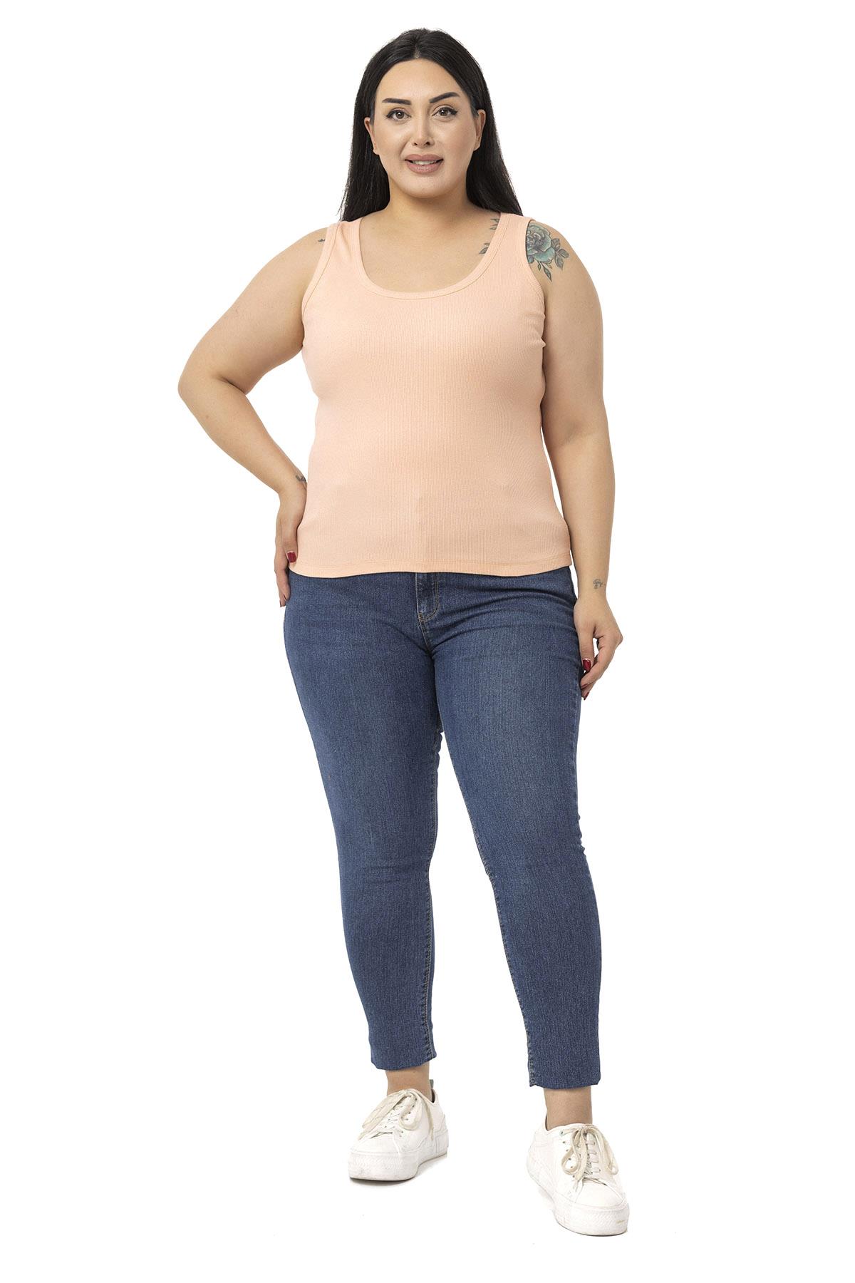 Büyük Beden Askılı Fitilli Kaşkorse Somon Body