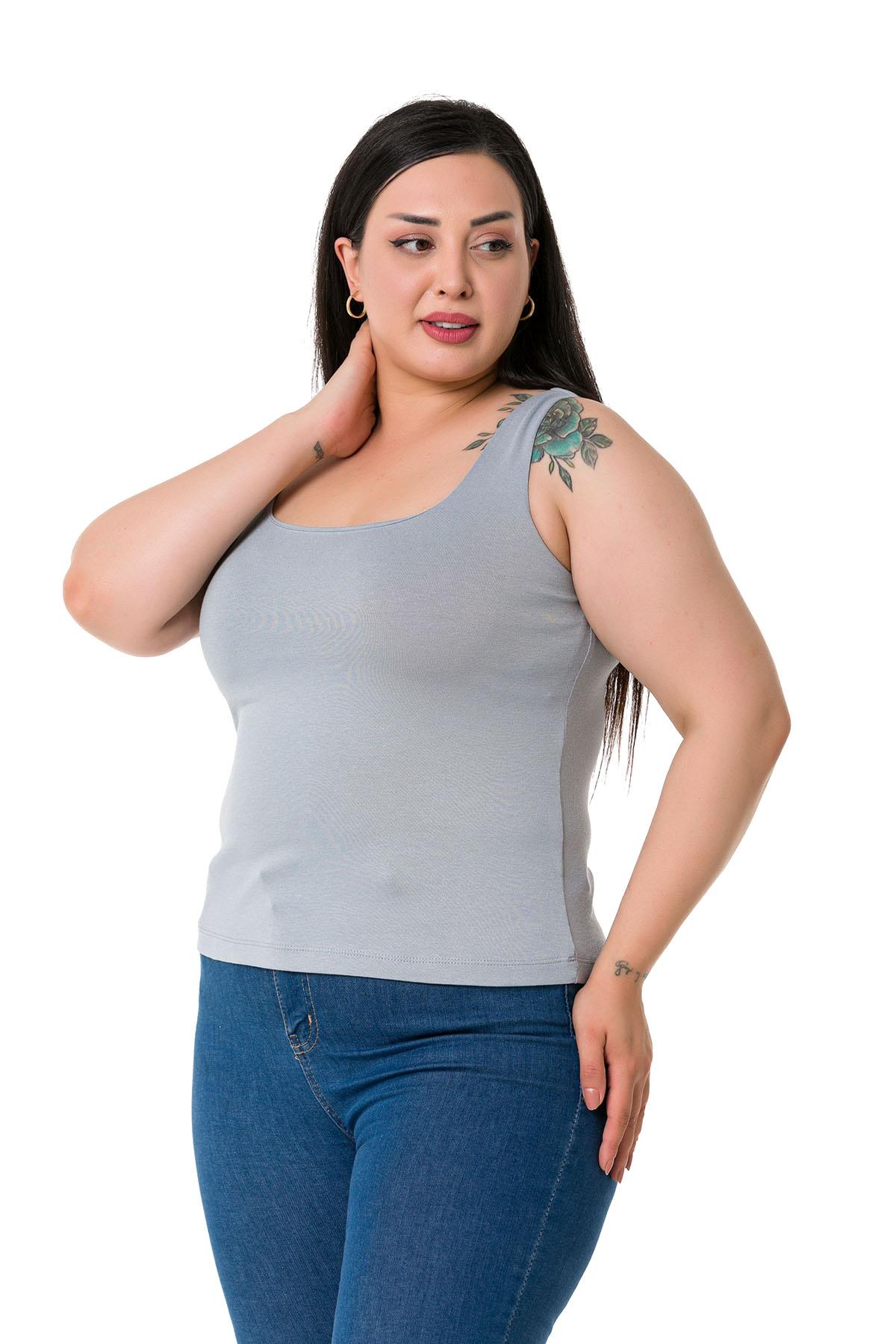 Büyük Beden Askılı Yarım Astarlı Viskon Açık Gri Body