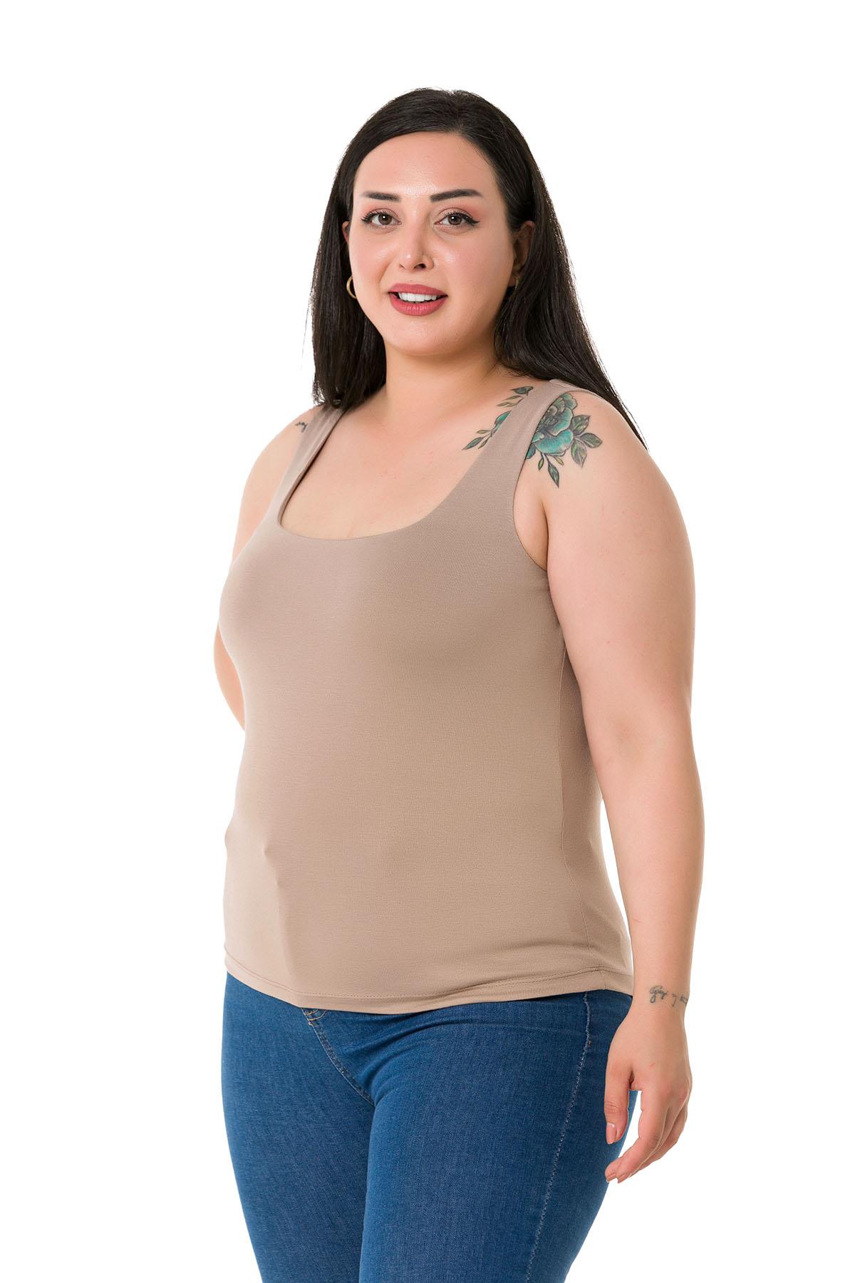 Büyük Beden Askılı Yarım Astarlı Viskon Vizon Body