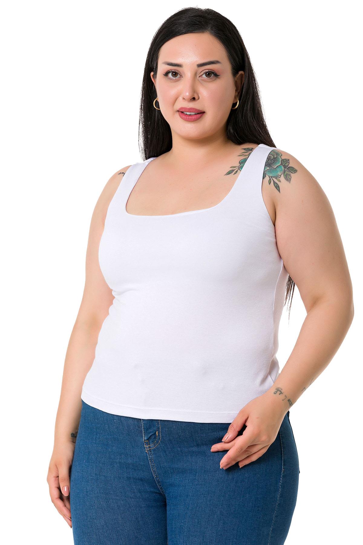 Büyük Beden Askılı Yarım Astarlı Viskon Beyaz Body