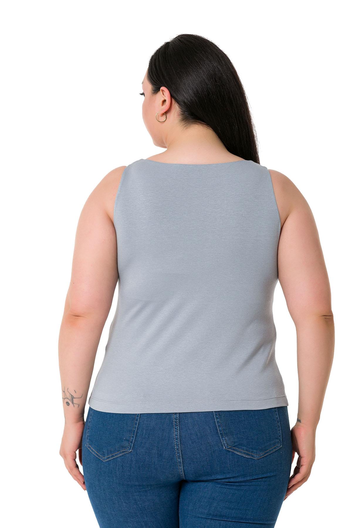 Büyük Beden Askılı Yarım Astarlı Viskon Açık Gri Body