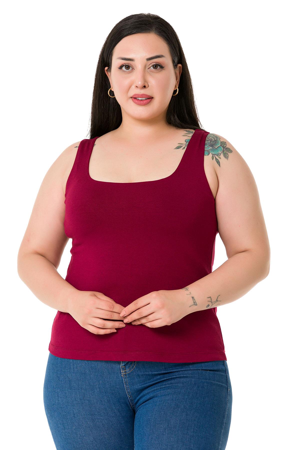 Büyük Beden Askılı Yarım Astarlı Viskon Bordo Body