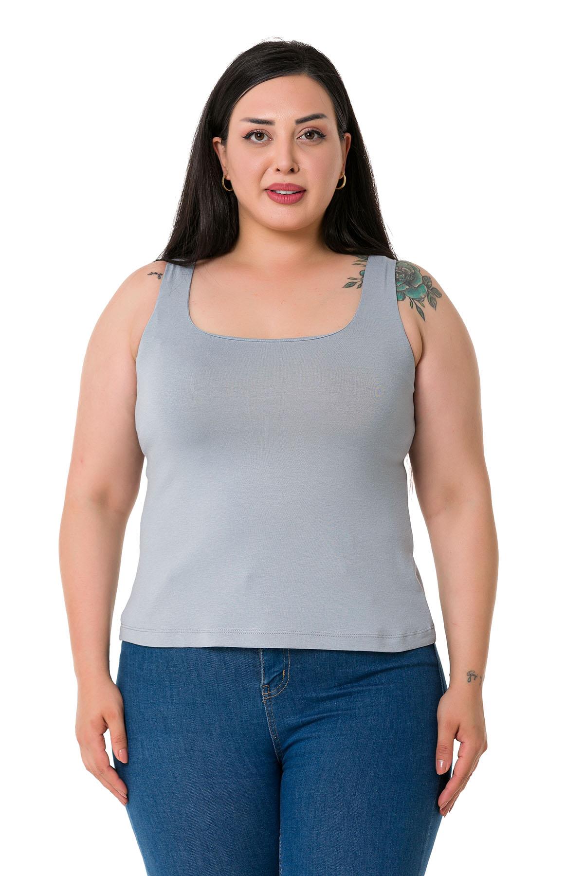 Büyük Beden Askılı Yarım Astarlı Viskon Açık Gri Body