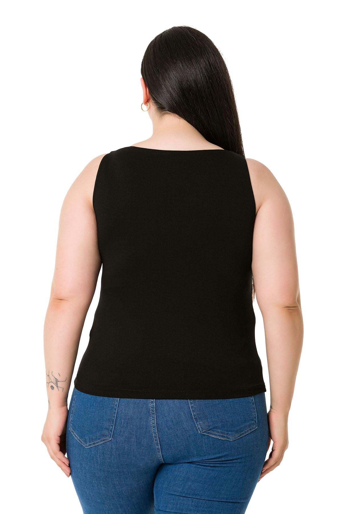 Büyük Beden Askılı Yarım Astarlı Viskon Siyah Body