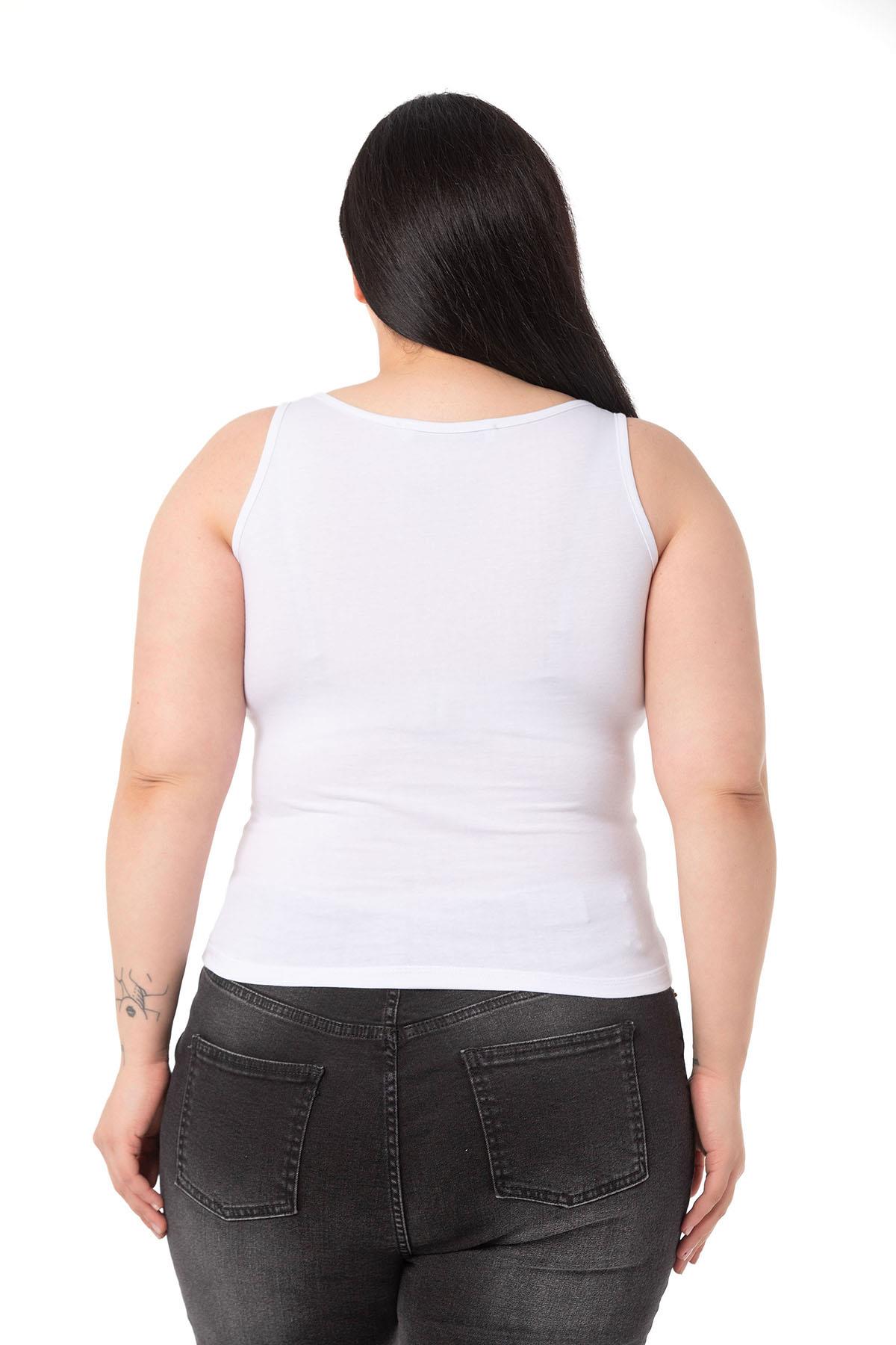 Büyük Beden Askılı Yazılı Beyaz Turuncu T-shirt